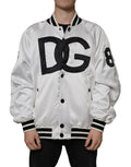 Veste bomber blanche en polyester avec logo Dolce & Gabbana, fermeture éclair pleine longueur, style décontracté et moderne.