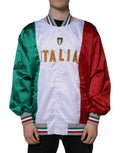 Veste bomber Dolce & Gabbana à boutons multicolores avec motif Italie, style décontracté et tendance, vue de face.