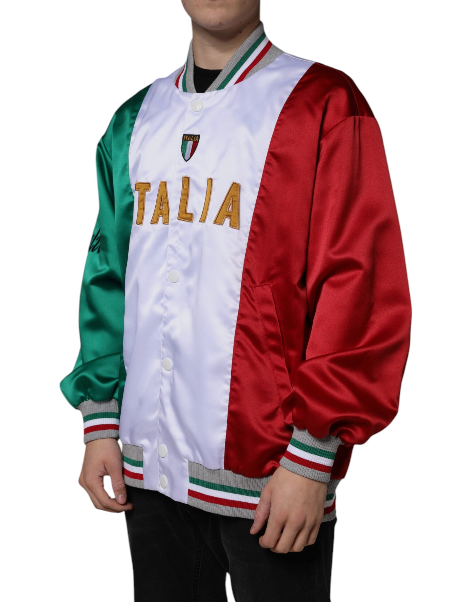 Veste bomber Dolce & Gabbana Multicolore Italia avec boutons, design coloré et élégant, vue de face.