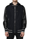 Veste en bomber noir Dolce & Gabbana à capuche, fermeture éclair complète, pour homme, vue de face.