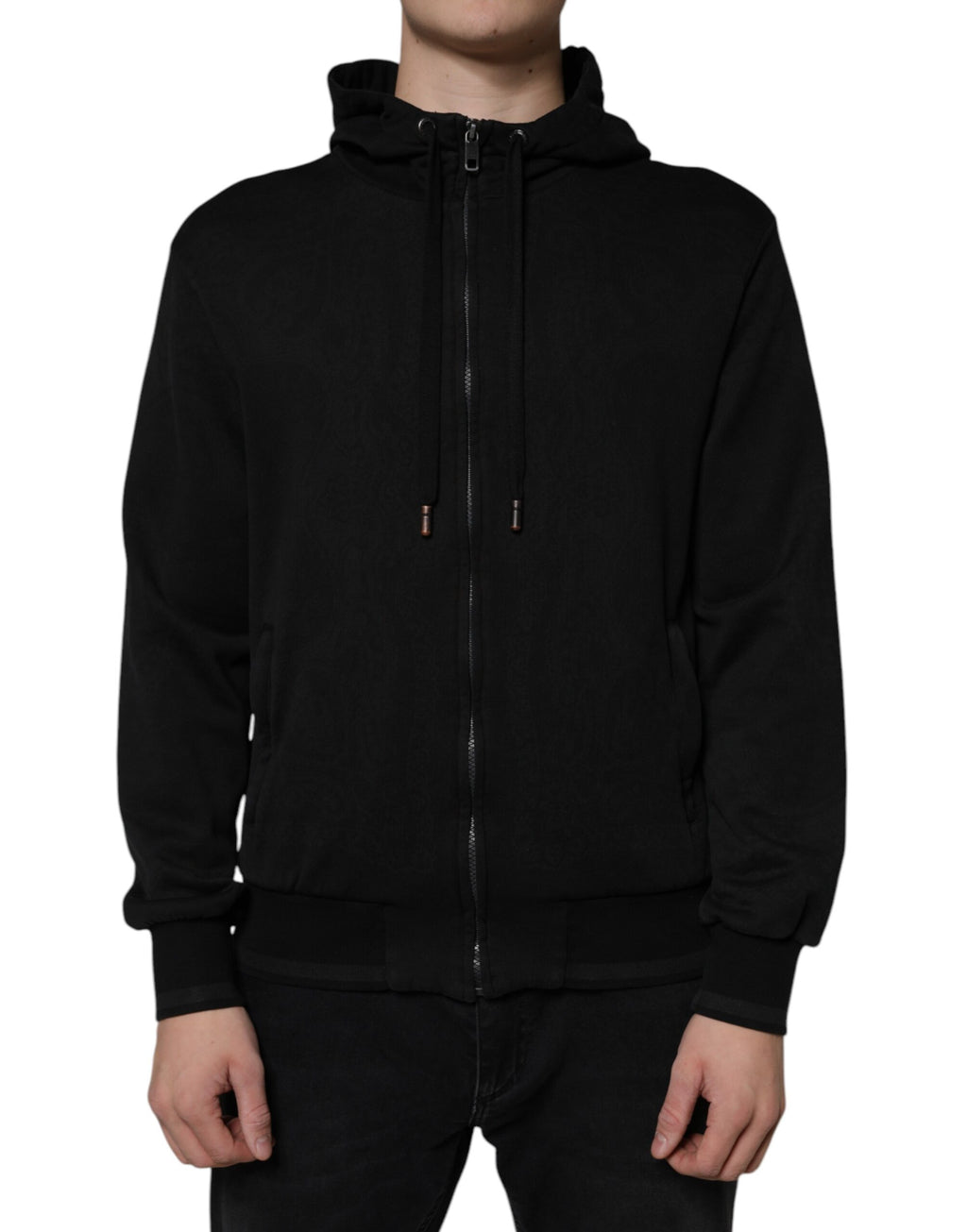 Veste bomber noir en coton à capuche avec fermeture éclair complète de Dolce & Gabbana, style décontracté et moderne.