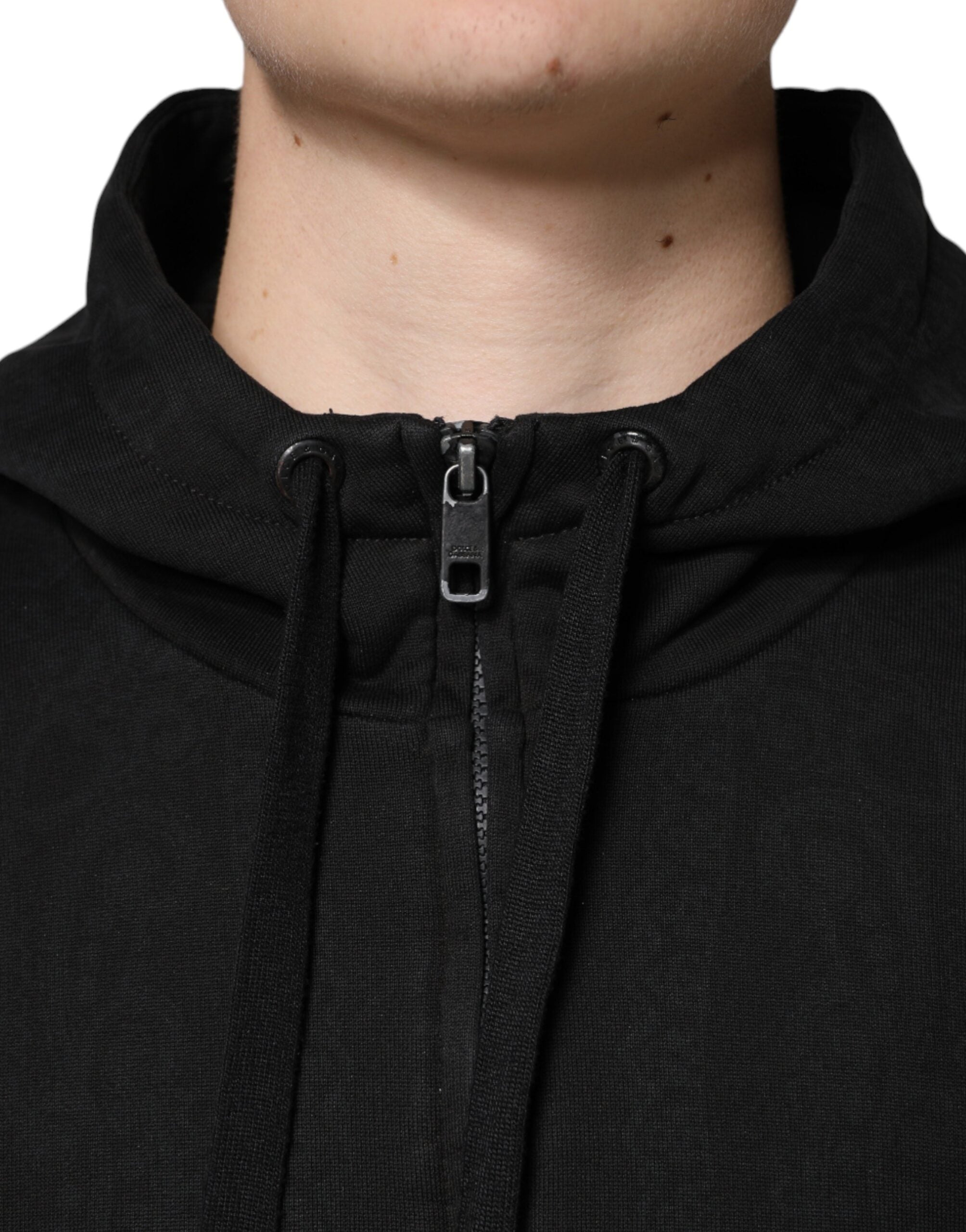 Veste bomber noire en coton à capuche et zip complet de Dolce & Gabbana, style décontracté et moderne.