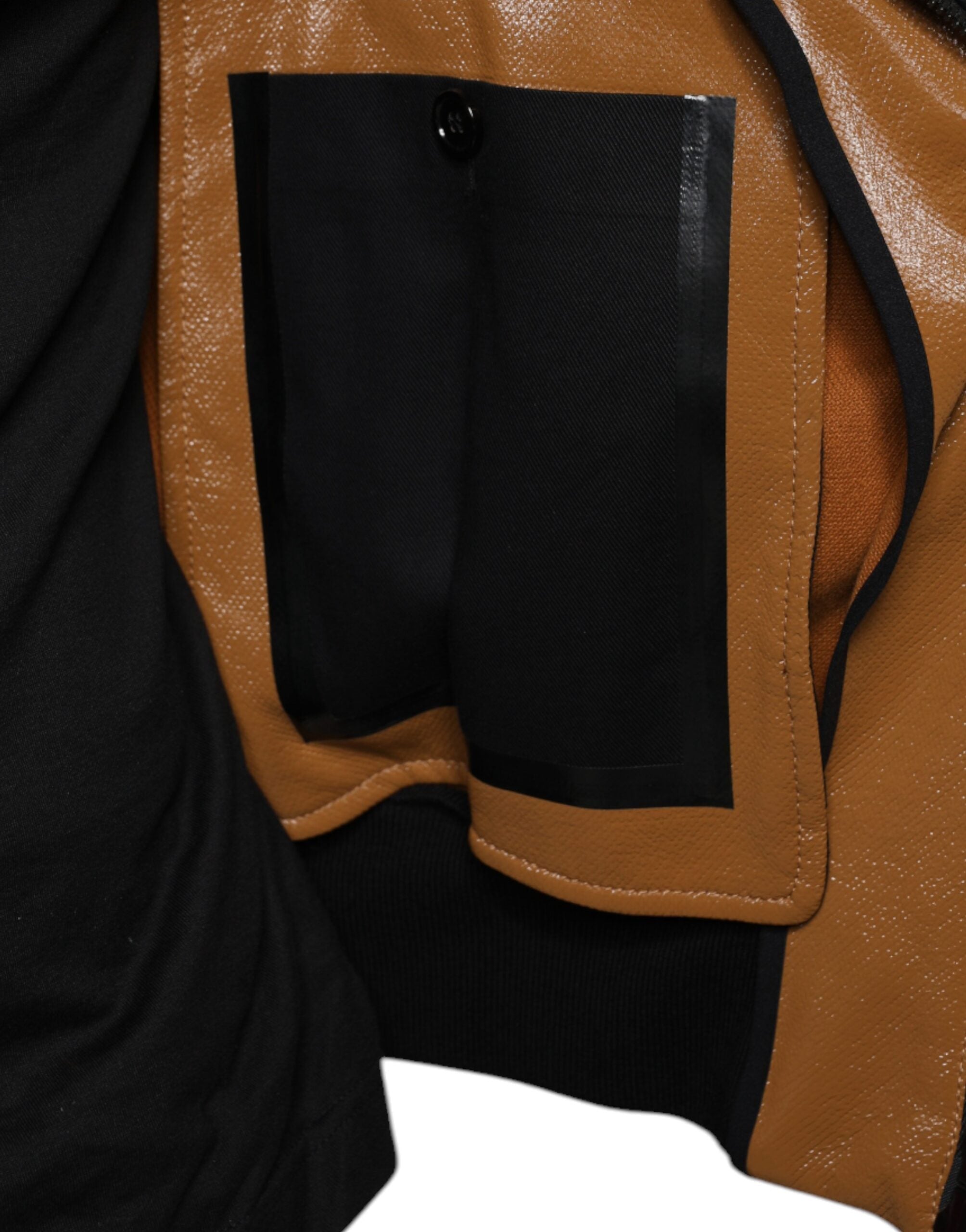 Veste bomber pour homme Dolce & Gabbana en cuir marron avec fermeture éclair complète, style élégant et moderne.