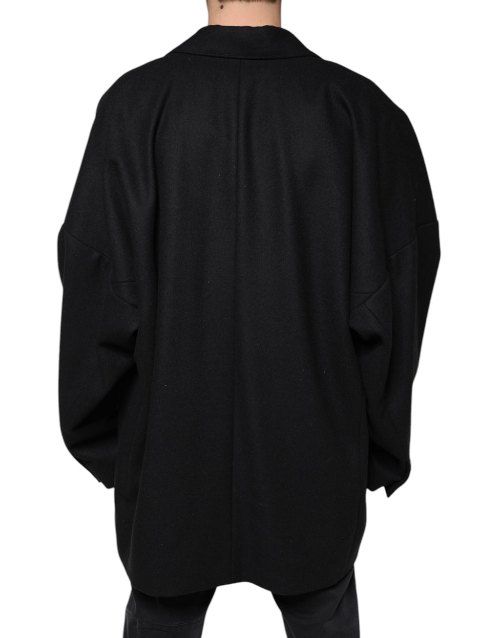 Manteau pour homme Dolce & Gabbana en laine noire à double boutonnage, veste élégante et structurée.