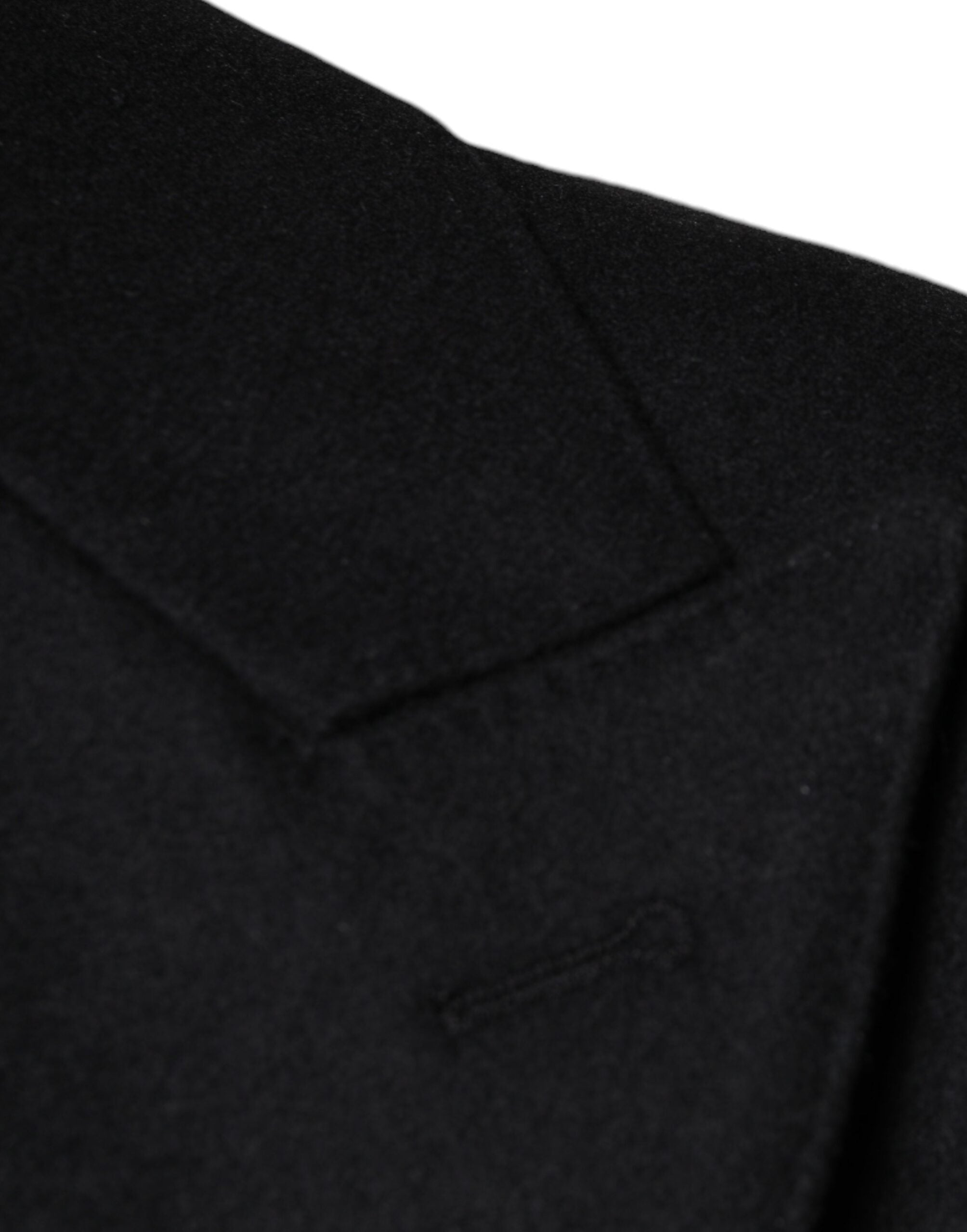 Manteau homme en laine noire Dolce & Gabbana, double boutonnage, style élégant et sophistiqué.