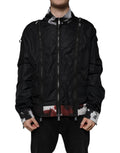 Veste bomber noire en nylon pour homme de Dolce & Gabbana avec fermeture éclair complète et col montant, vue de face.