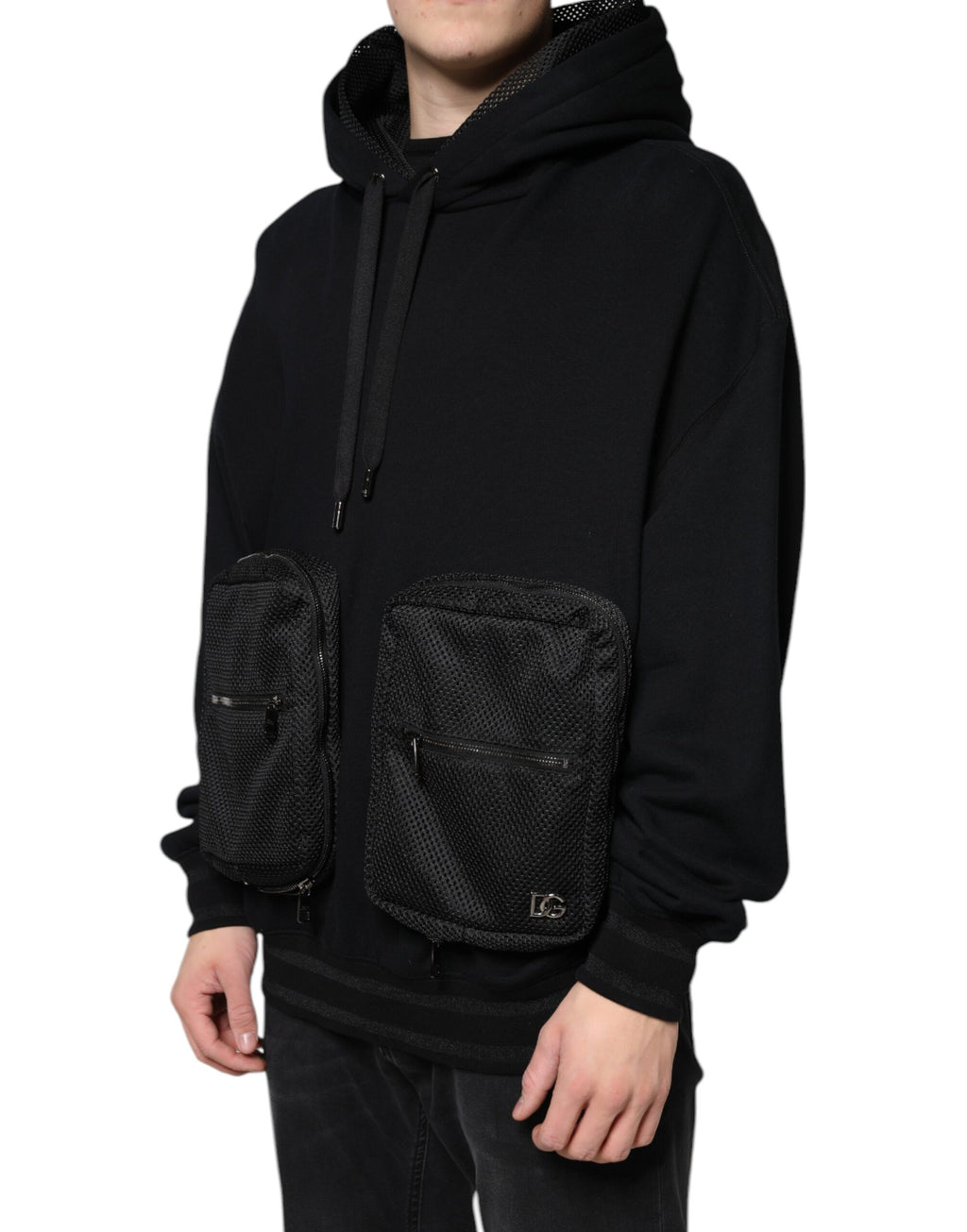 Pull à capuche noir Dolce & Gabbana pour homme, sweat-shirt en coton avec logo élégant.
