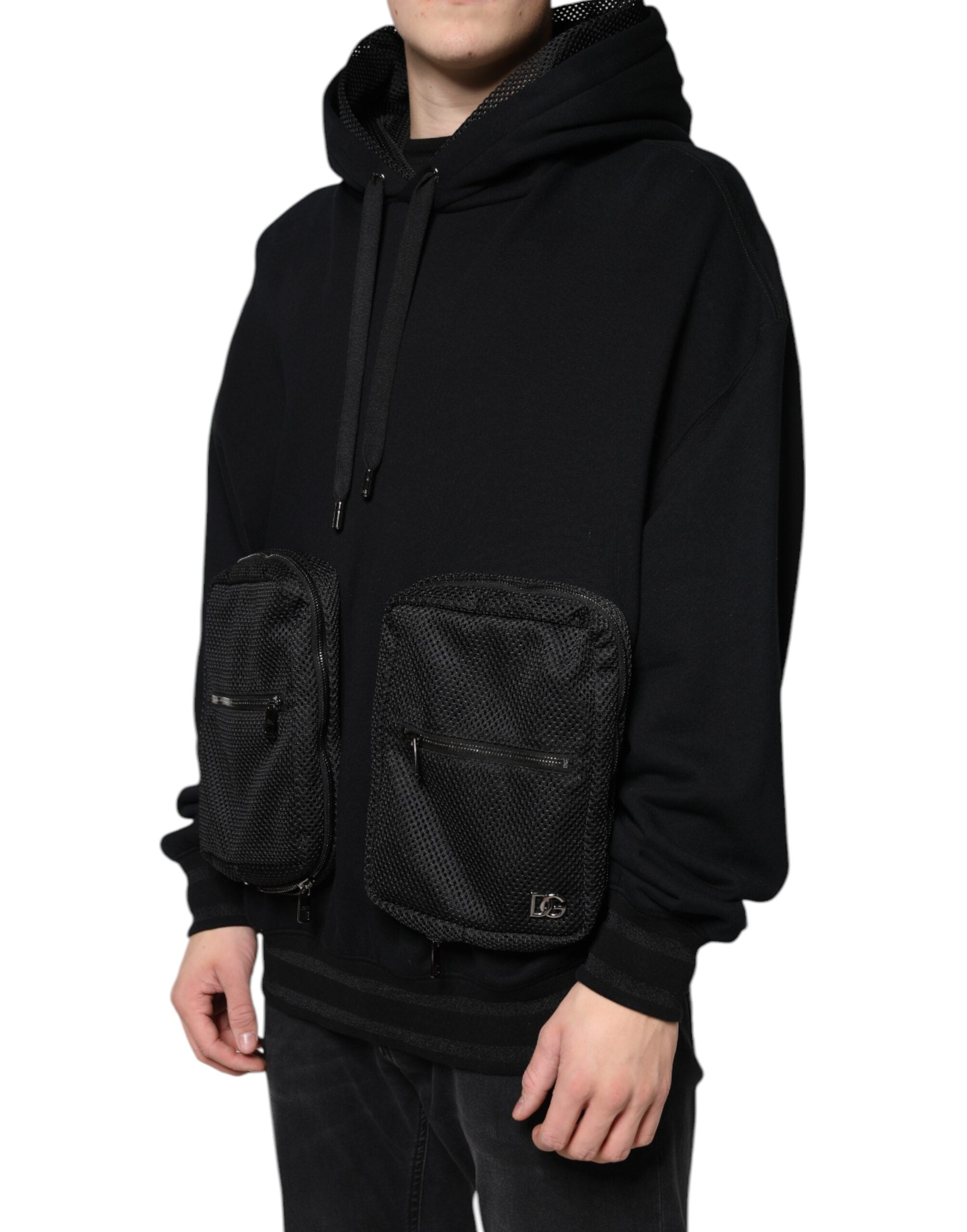 Pull à capuche noir Dolce & Gabbana pour homme, sweat-shirt en coton avec logo élégant.