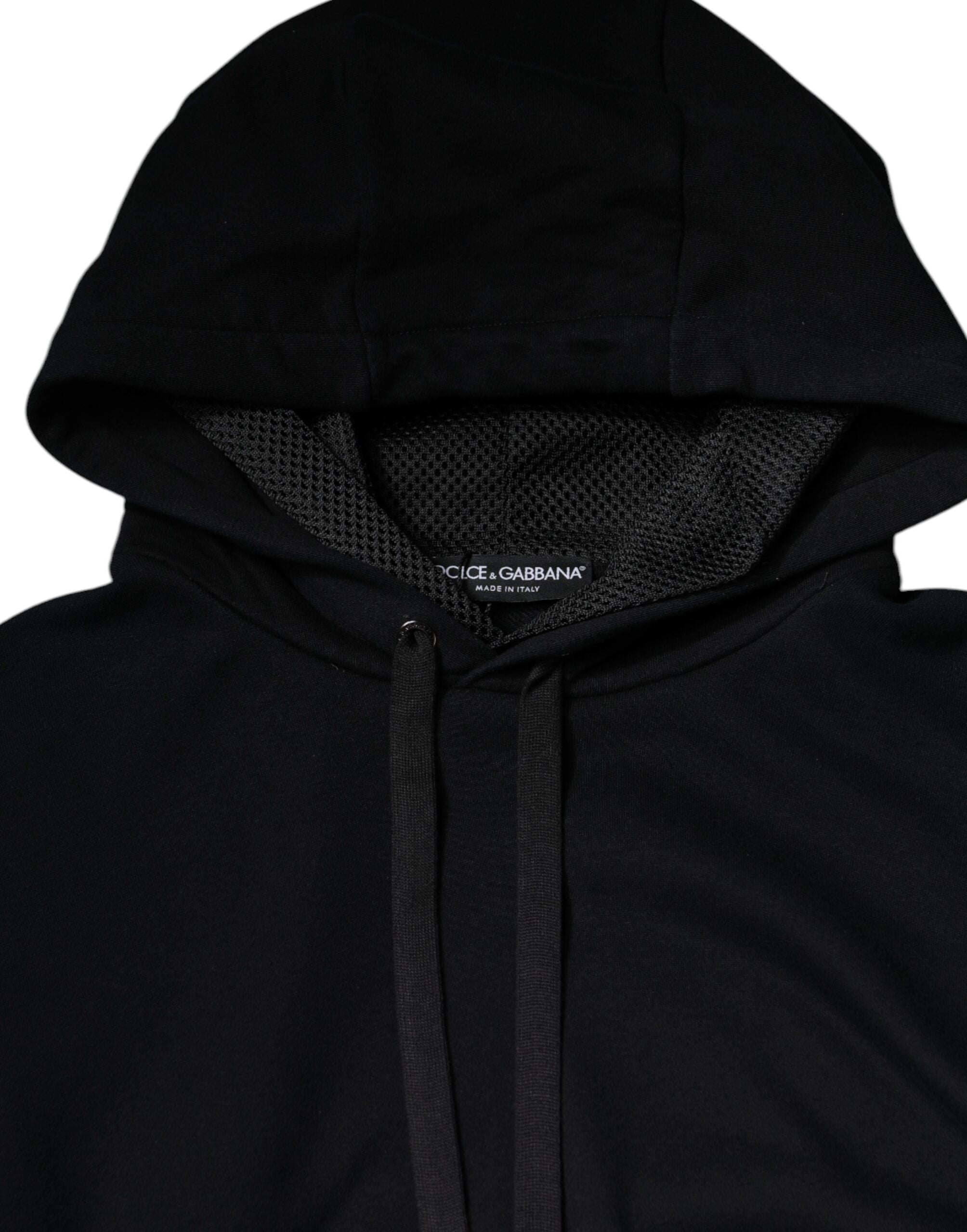 Sweat-shirt à capuche noir Dolce & Gabbana pour homme, pull décontracté en coton avec logo sobre.