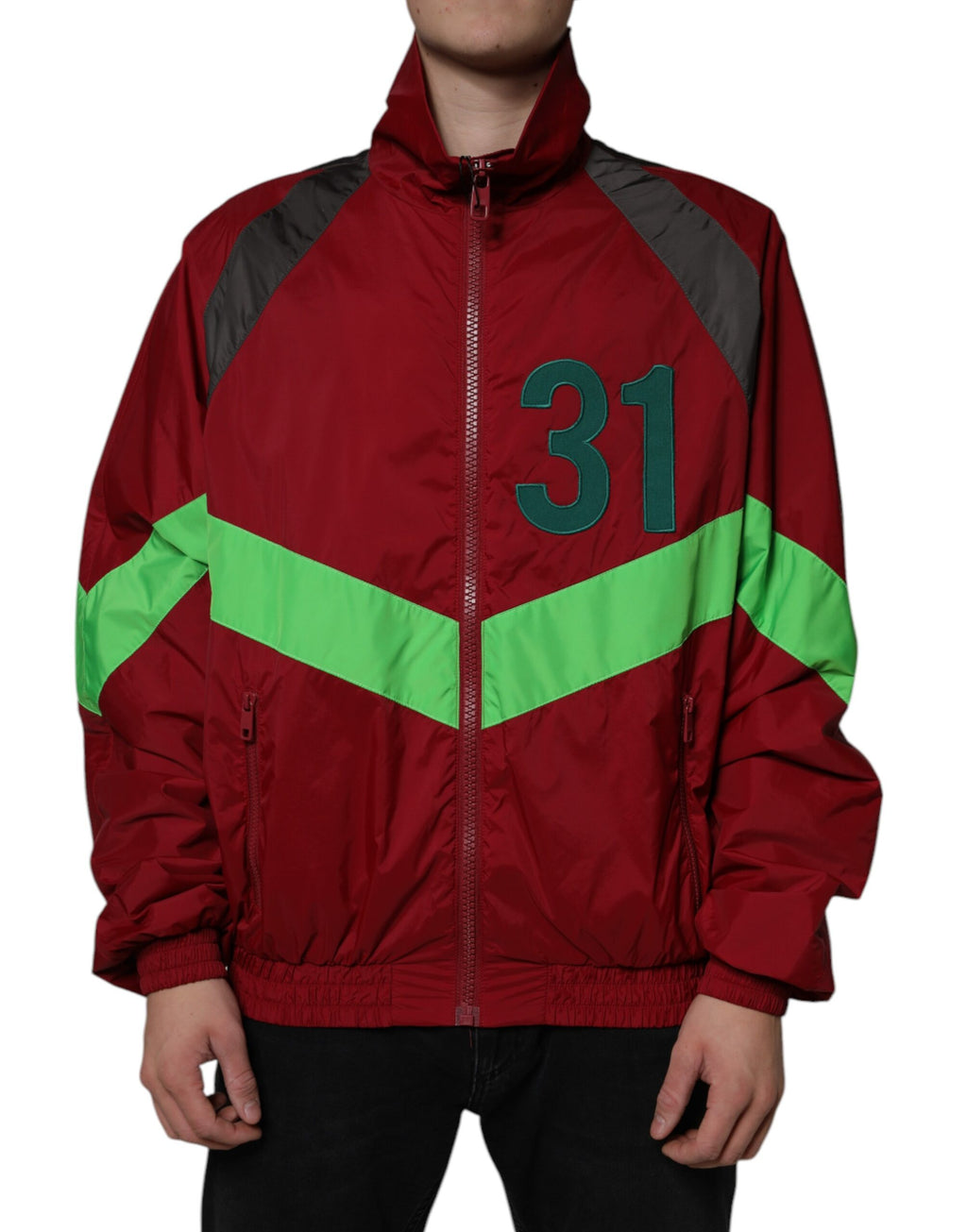 Veste coupe-vent en nylon multicolore Dolce & Gabbana avec fermeture éclair complète, style moderne et coloré.