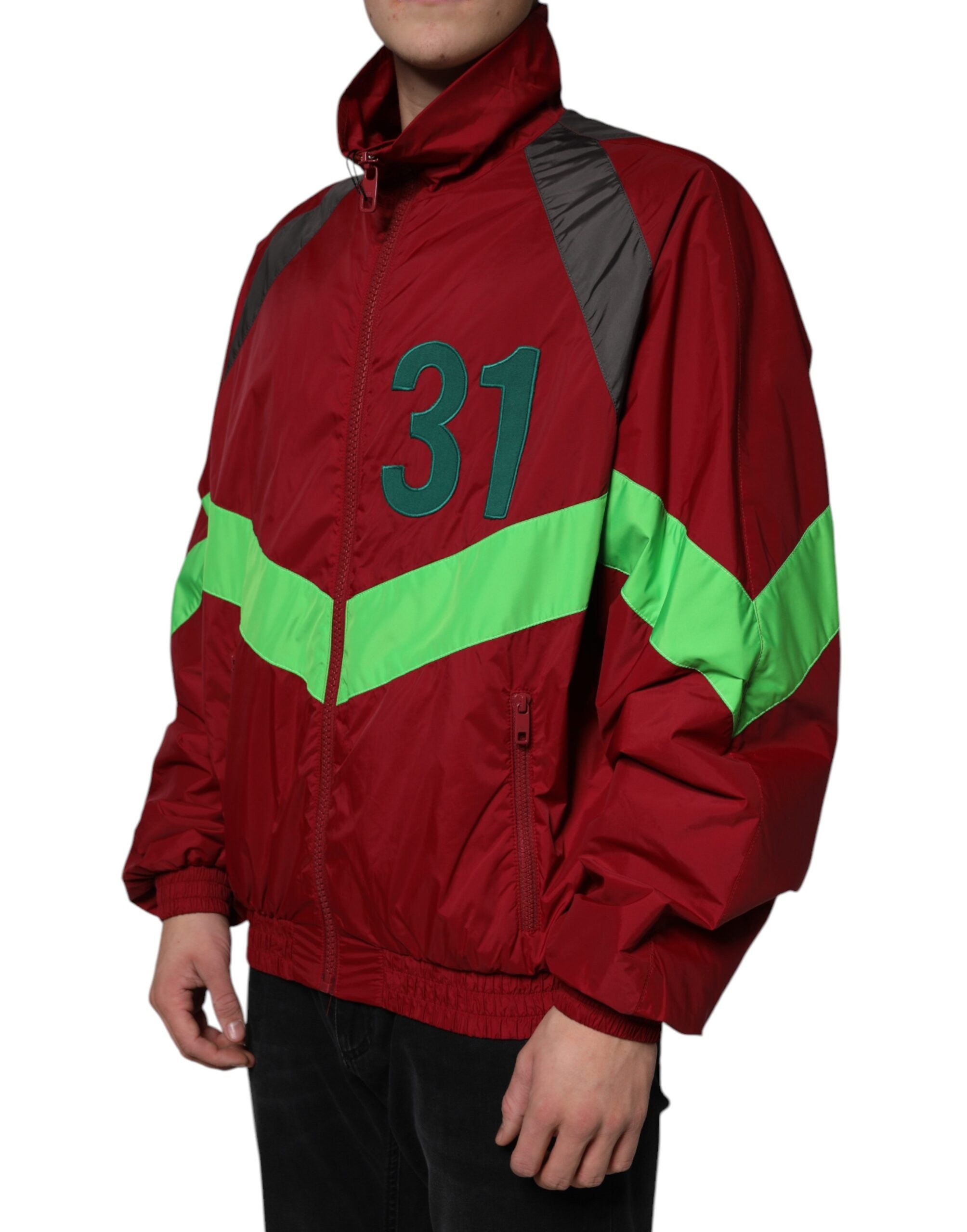 Veste coupe-vent en nylon multicolore Dolce & Gabbana avec fermeture éclair complète, style moderne et tendance.