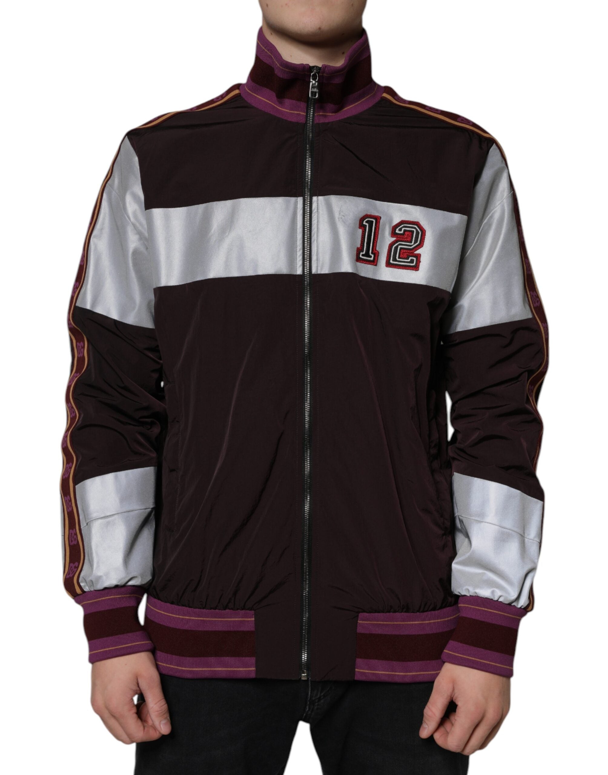 Veste bomber Dolce & Gabbana en jersey multicolore avec fermeture éclair complète pour homme.