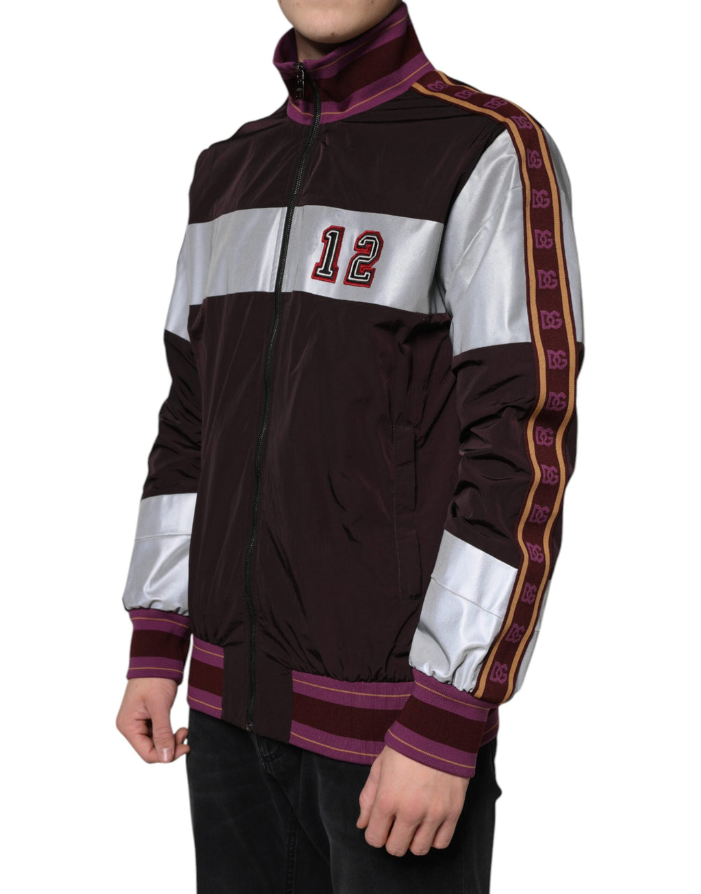 Veste bomber homme Dolce & Gabbana en jersey multicolore avec zip complet, style moderne et élégant.