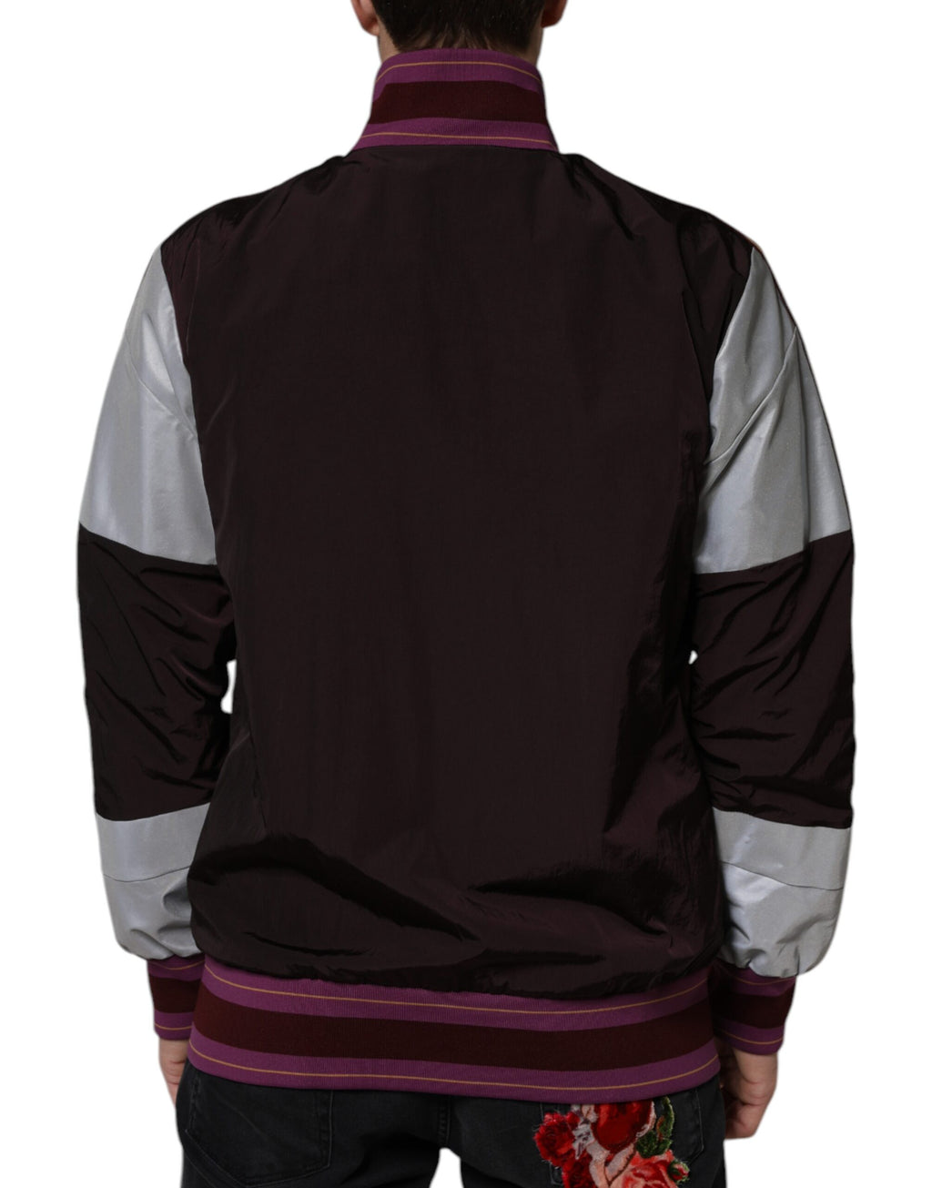 Veste bomber homme Dolce & Gabbana en jersey multicolore avec fermeture éclair complète, style décontracté et moderne.
