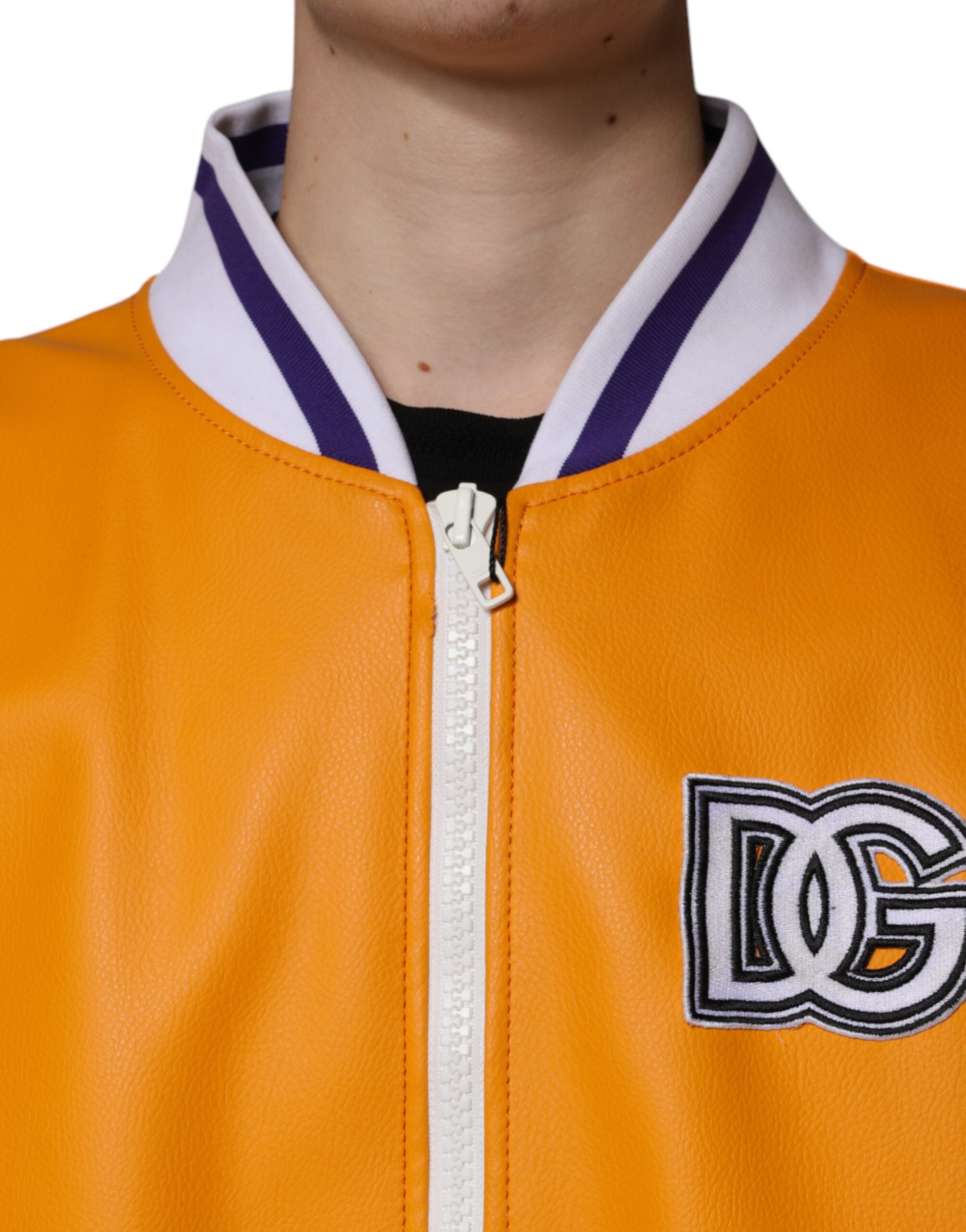 Veste bomber Dolce & Gabbana en jersey orange et blanc avec fermeture éclair complète, style décontracté et élégant.