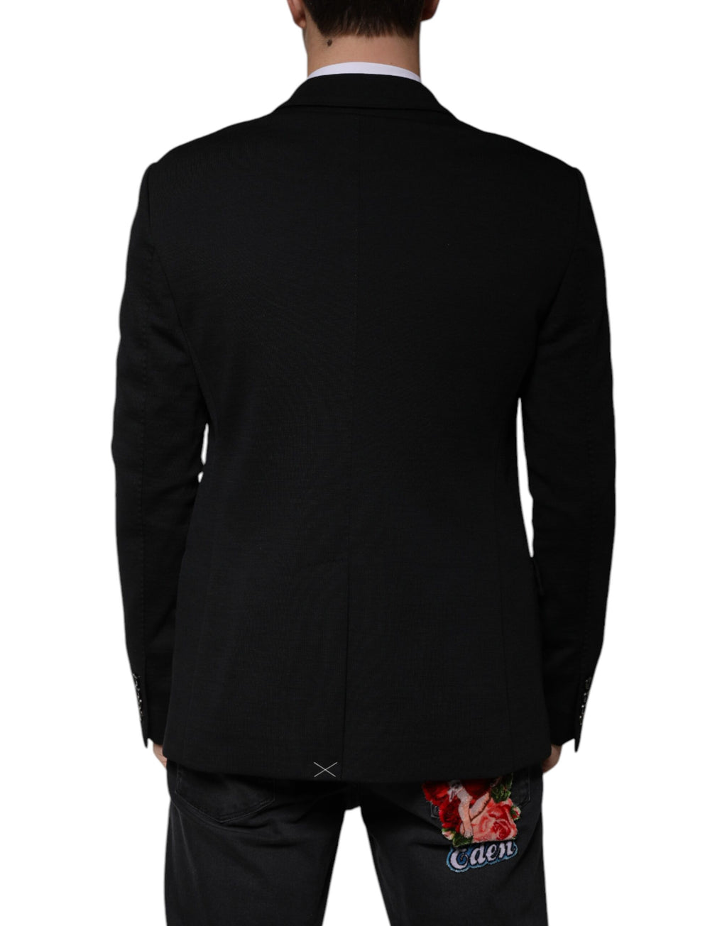 Veste formelle en laine noire Dolce & Gabbana, blazer à un bouton avec revers classiques et coupe ajustée.