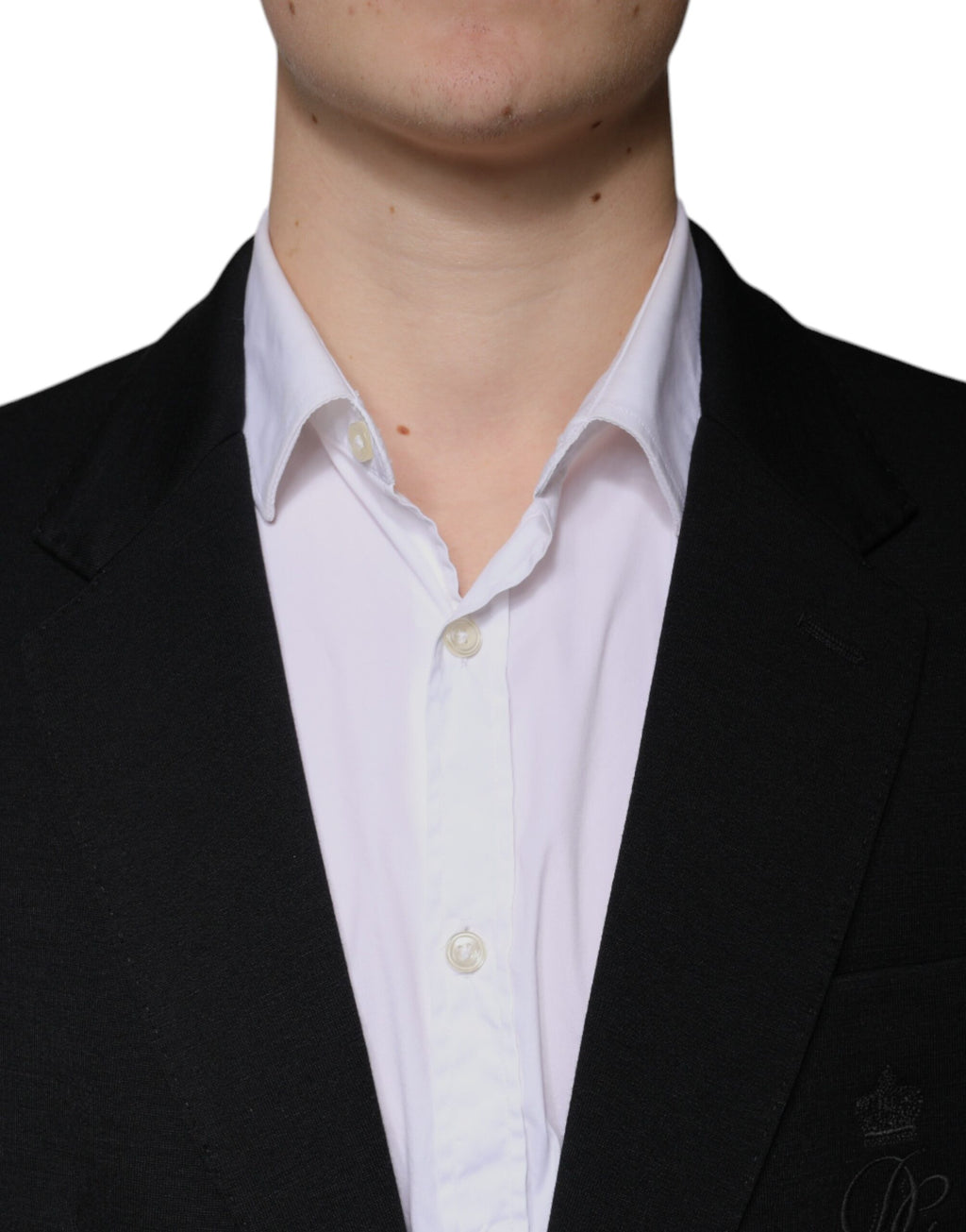 Blazer noir en laine à un bouton de marque Dolce & Gabbana, veste formelle à col classique et coupe élégante.