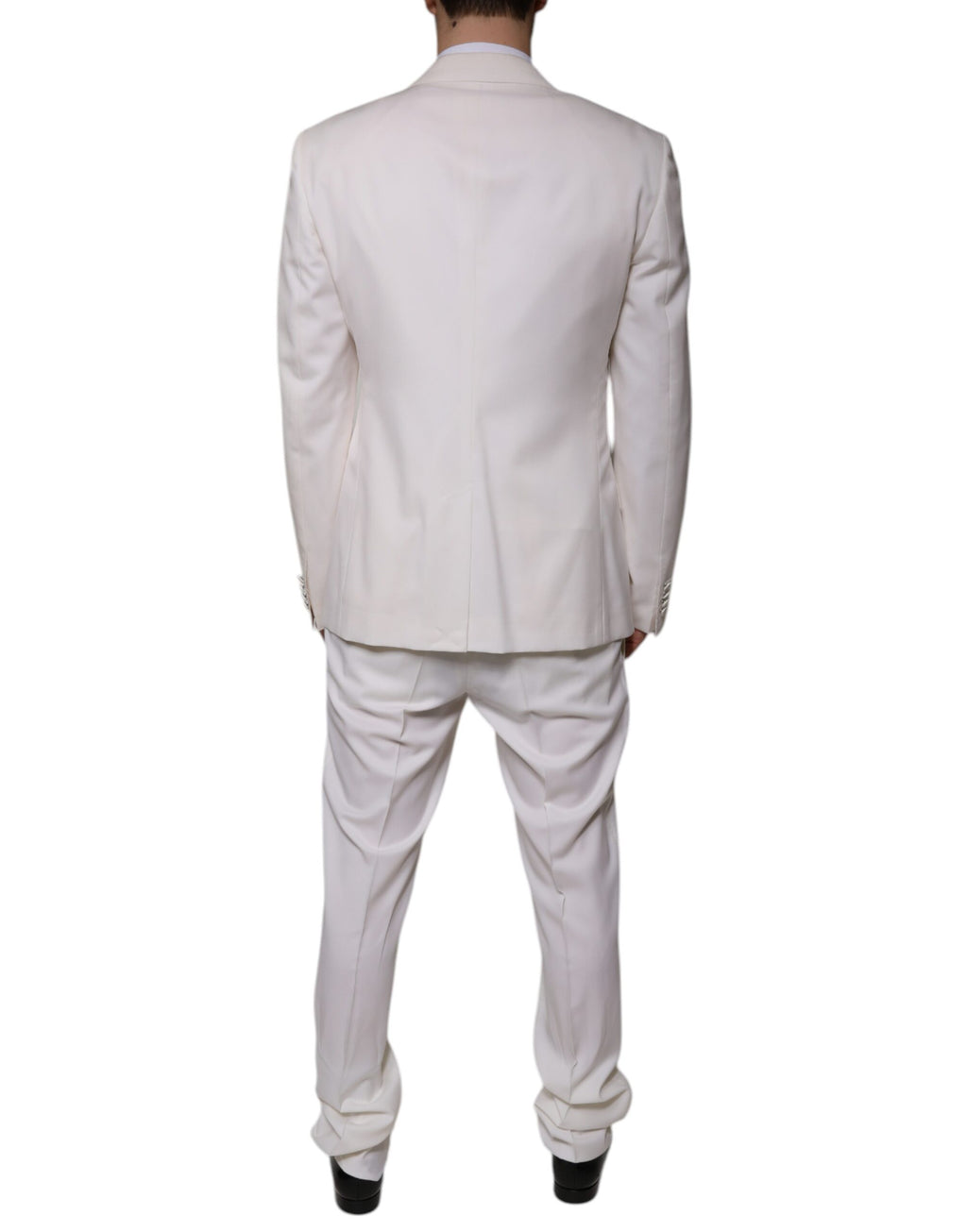 Costume formel blanc en laine et soie Dolce & Gabbana, costume SlimFit à trois pièces avec veste, pantalon et gilet élégants.