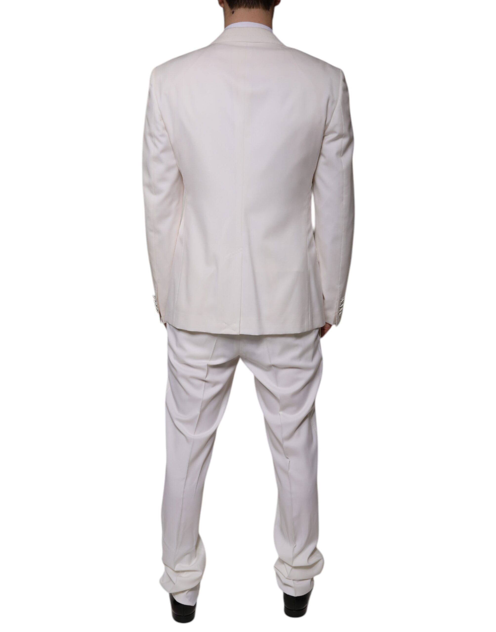 Costume formel blanc en laine et soie Dolce & Gabbana, costume SlimFit à trois pièces avec veste, pantalon et gilet élégants.