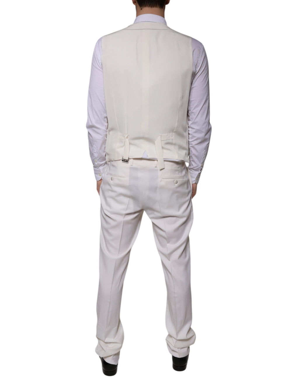 Costume formel en laine et soie blanche Dolce & Gabbana, costume 3 pièces slim fit, élégant et sophistiqué.