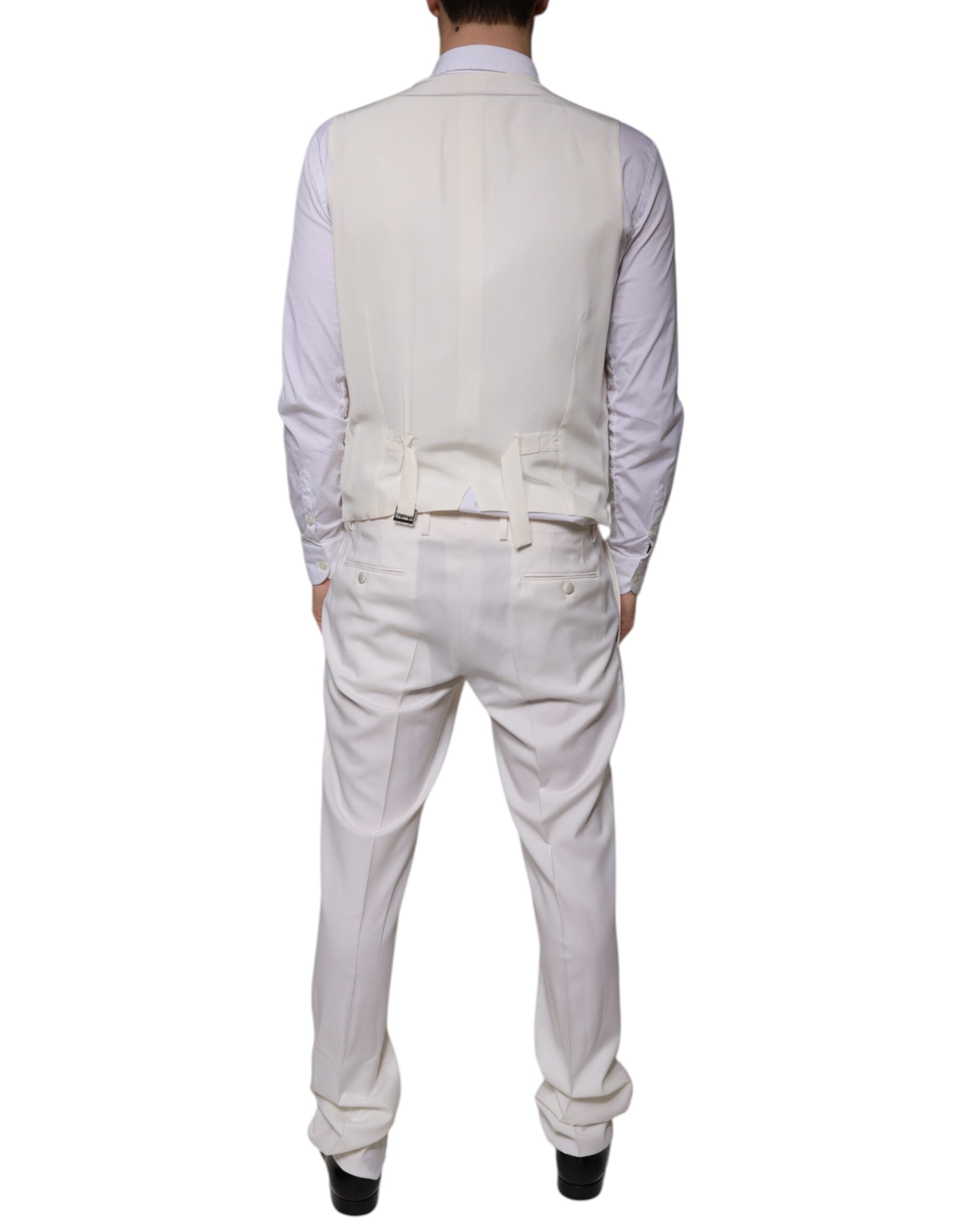 Costume formel en laine et soie blanche Dolce & Gabbana, costume 3 pièces slim fit, élégant et sophistiqué.