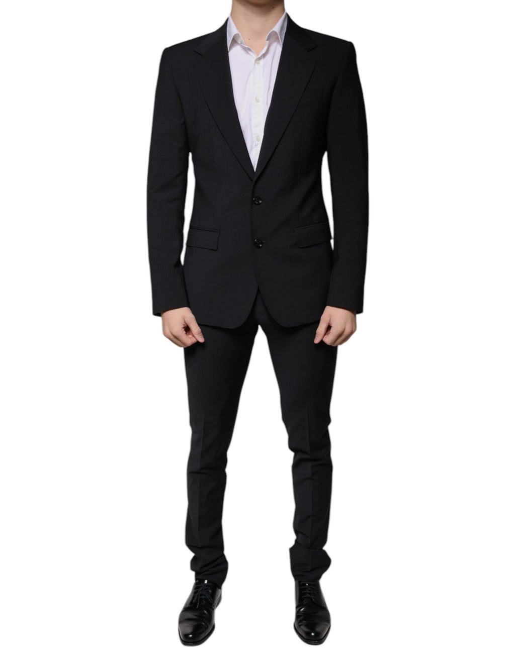 Costume homme Dolce & Gabbana noir en laine, 3 pièces, coupe slim, costume formel élégant, veste, pantalon et gilet.