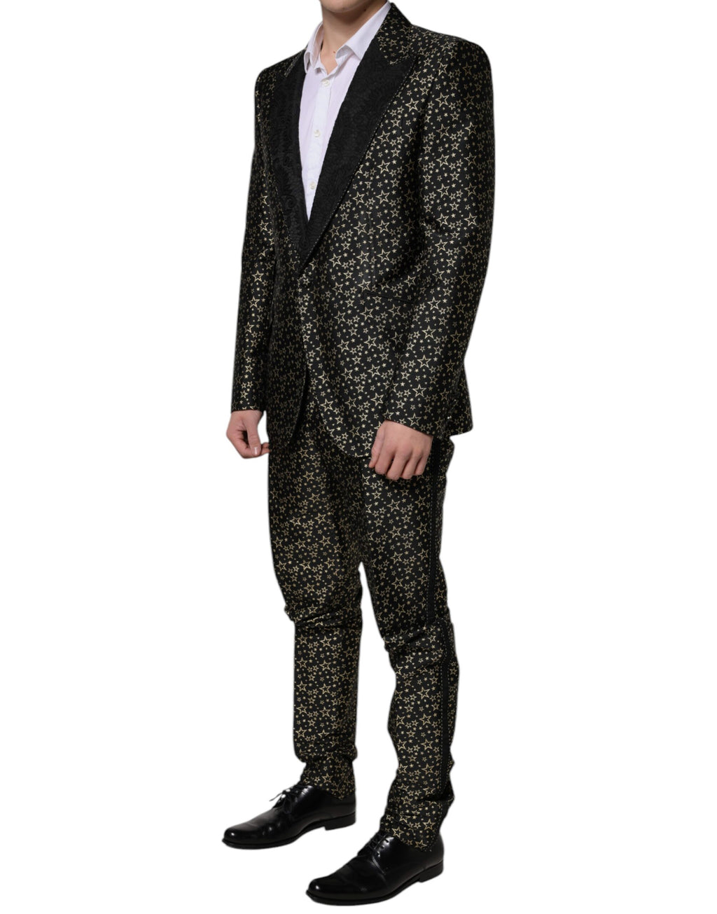 Costume deux pièces Dolce & Gabbana en jacquard à étoiles noires Sicilia, veste et pantalon élégants.