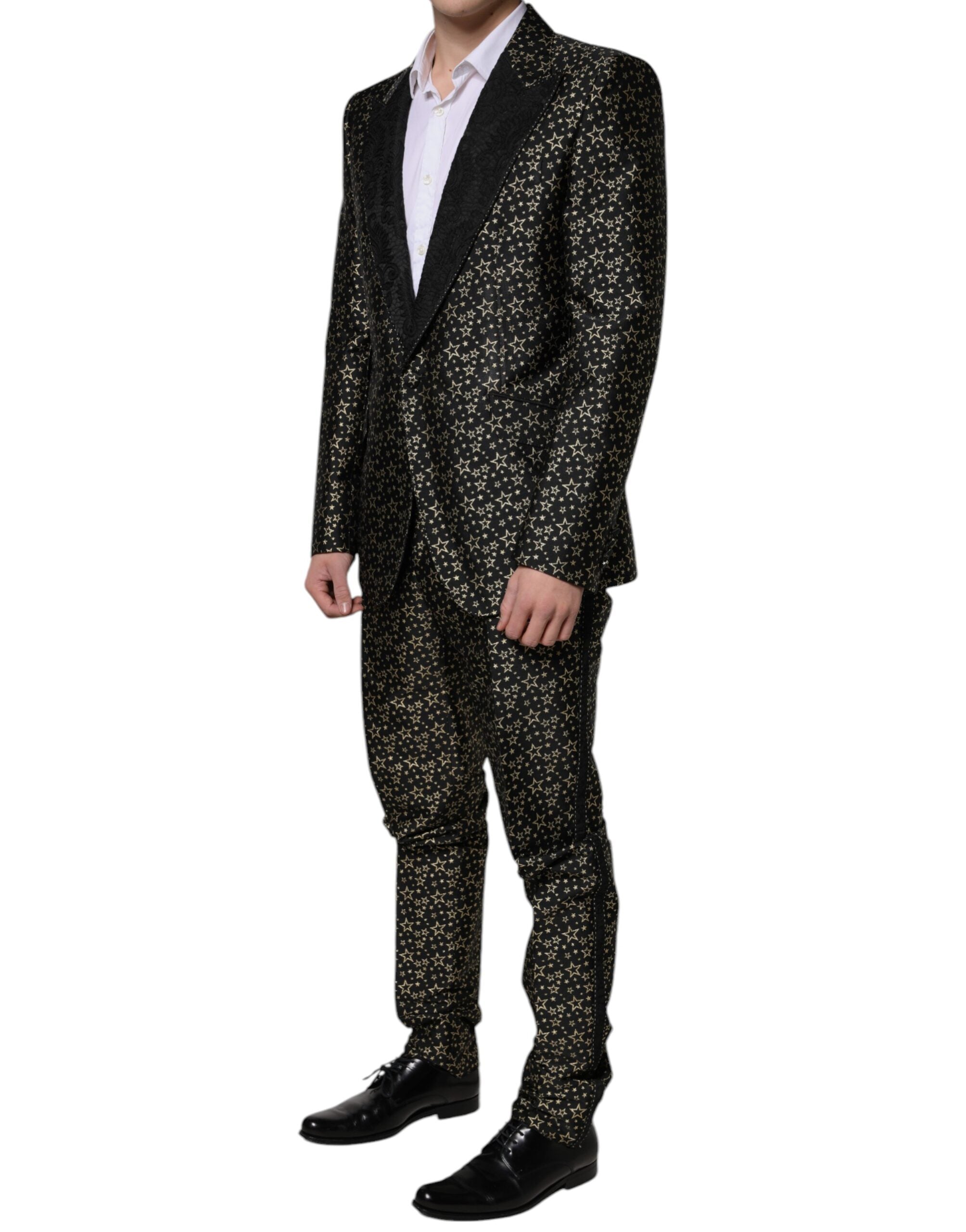 Costume deux pièces Dolce & Gabbana en jacquard à étoiles noires Sicilia, veste et pantalon élégants.