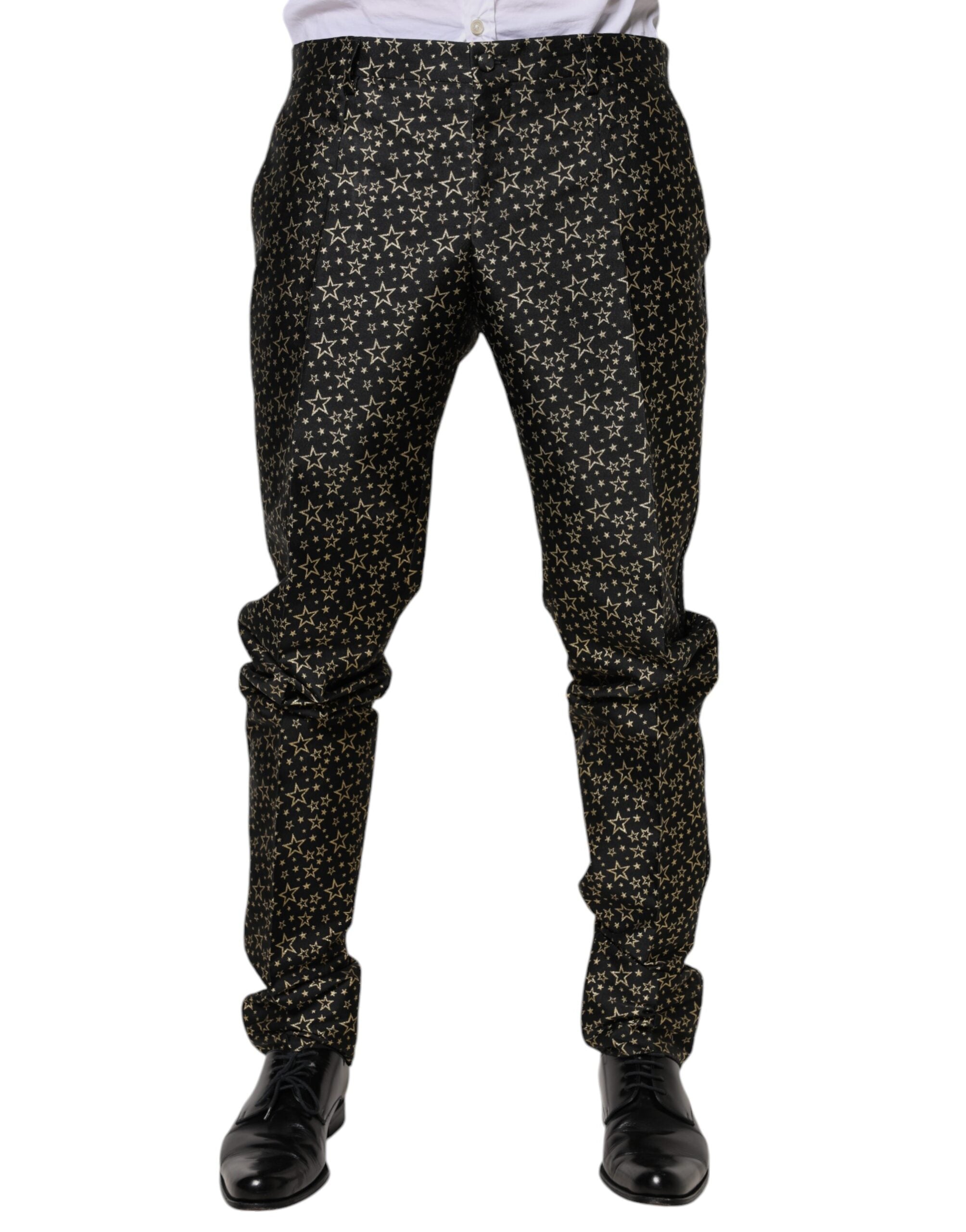 Costume deux pièces Dolce & Gabbana en jacquard noir à motifs d'étoiles Sicilia, élégant et sophistiqué.
