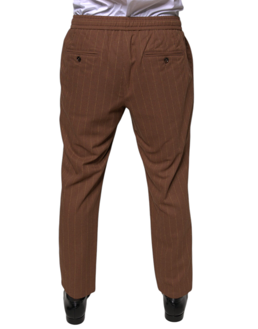 Pantalon homme Dolce & Gabbana à rayures marron skinny pour costume, style élégant et ajusté.