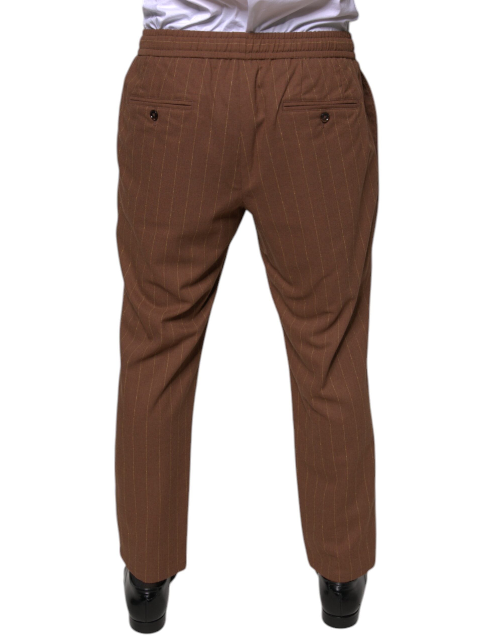 Pantalon homme Dolce & Gabbana à rayures marron skinny pour costume, style élégant et ajusté.