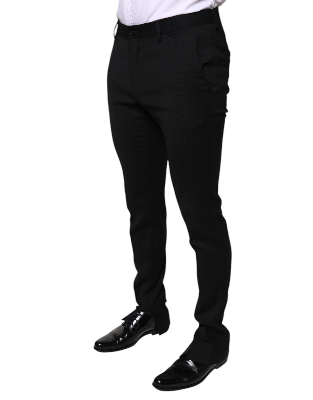 Pantalon formel skinny en laine noire de Dolce & Gabbana, pantalon élégant et ajusté pour homme.