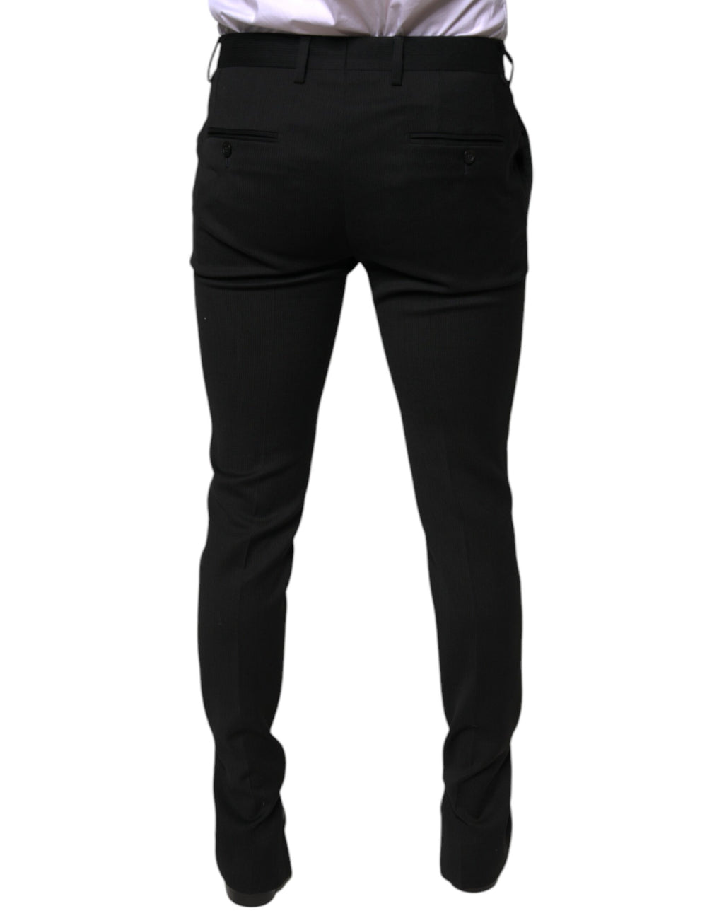 Pantalon noir en laine Dolce & Gabbana, pantalon slim formel pour femme, détails élégants et coupe ajustée visible sur l'image.