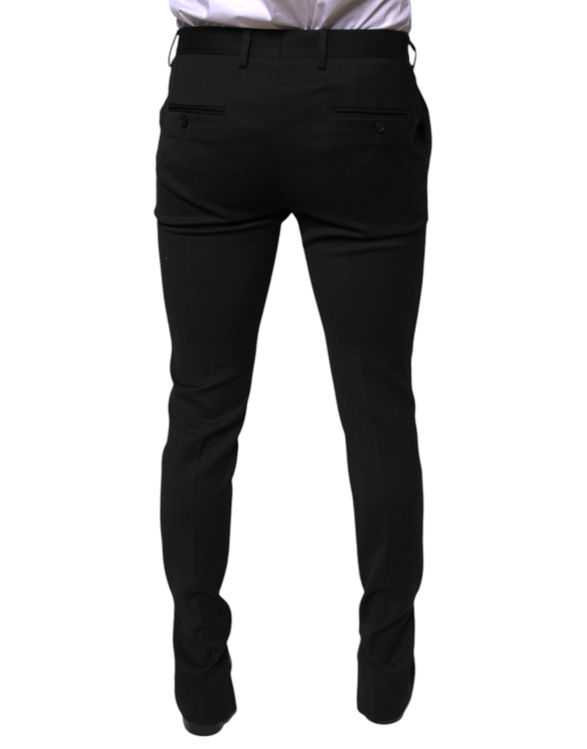 Pantalon noir en laine Dolce & Gabbana, pantalon slim formel pour femme, détails élégants et coupe ajustée visible sur l'image.