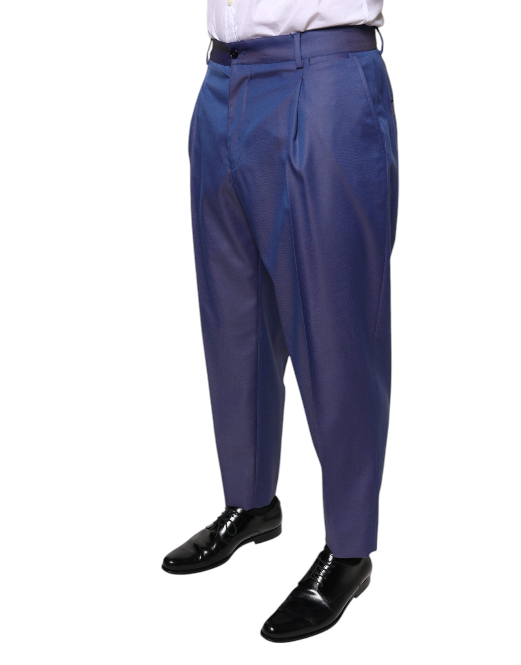Pantalon formel en laine bleue Dolce & Gabbana, coupe tapered, pour homme, avec finition élégante.