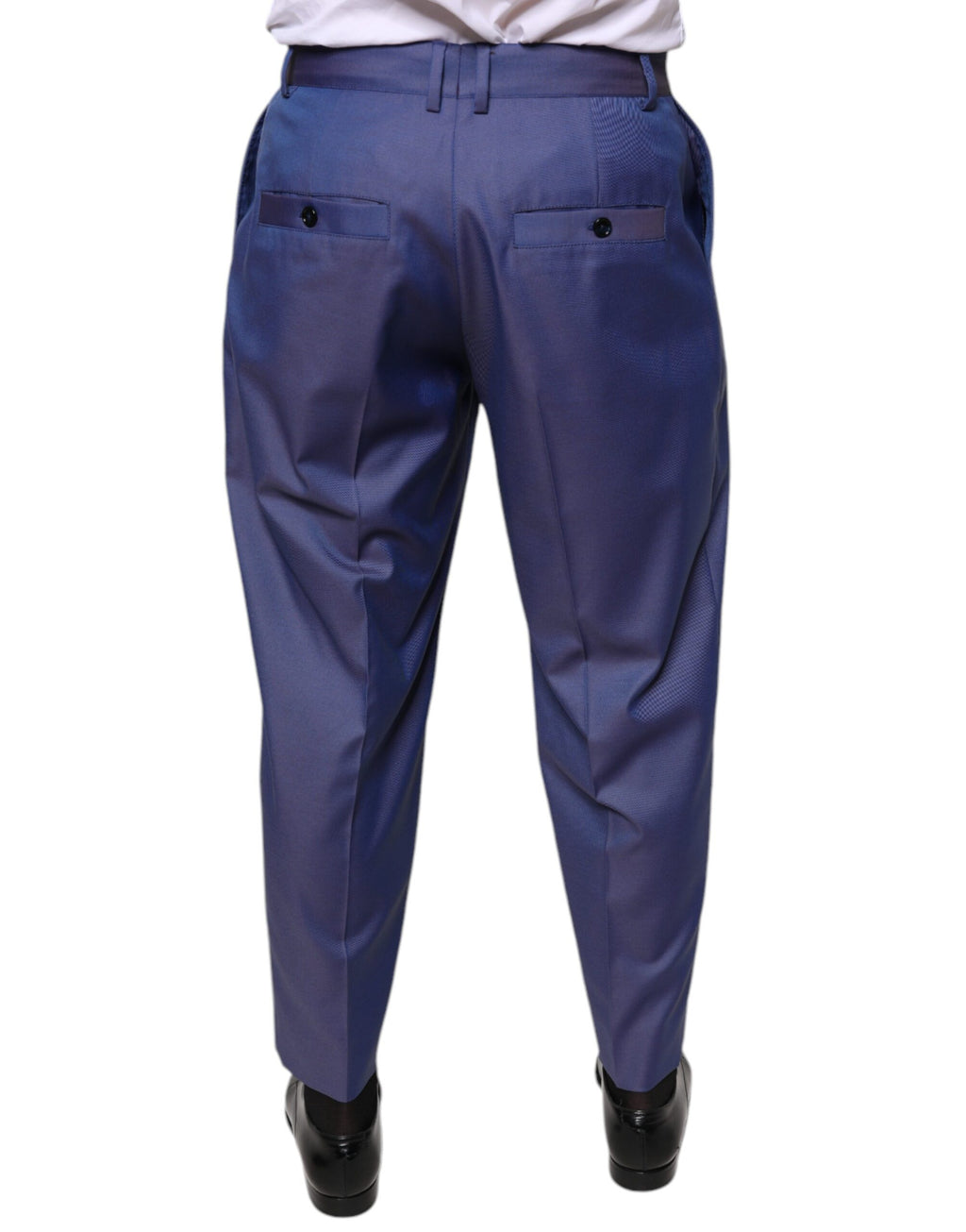 Pantalon formel en laine bleue Dolce & Gabbana, coupe tapered, élégance classique pour homme.