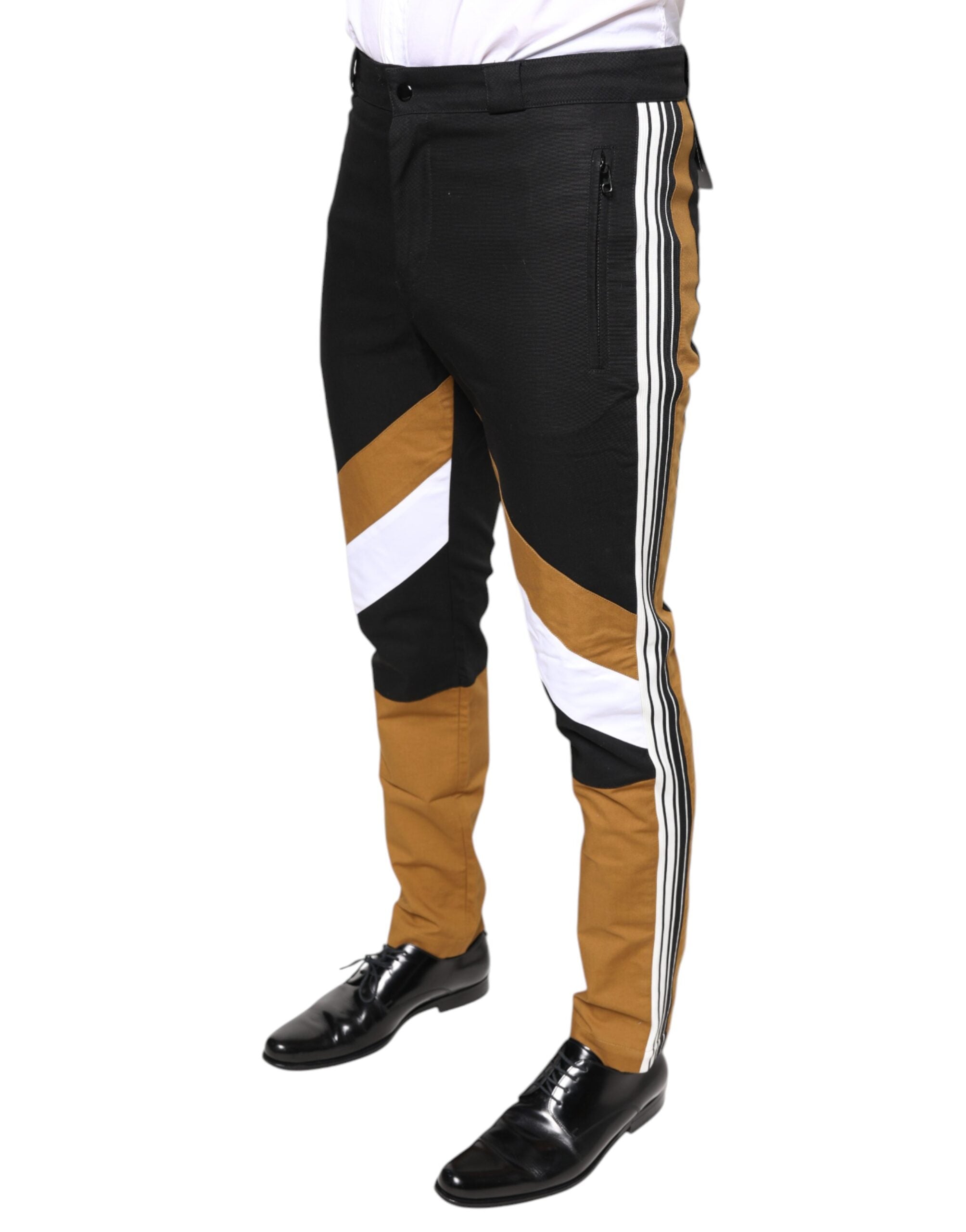 Pantalon skinny en coton à rayures multicolores de Dolce & Gabbana, style ajusté et moderne.