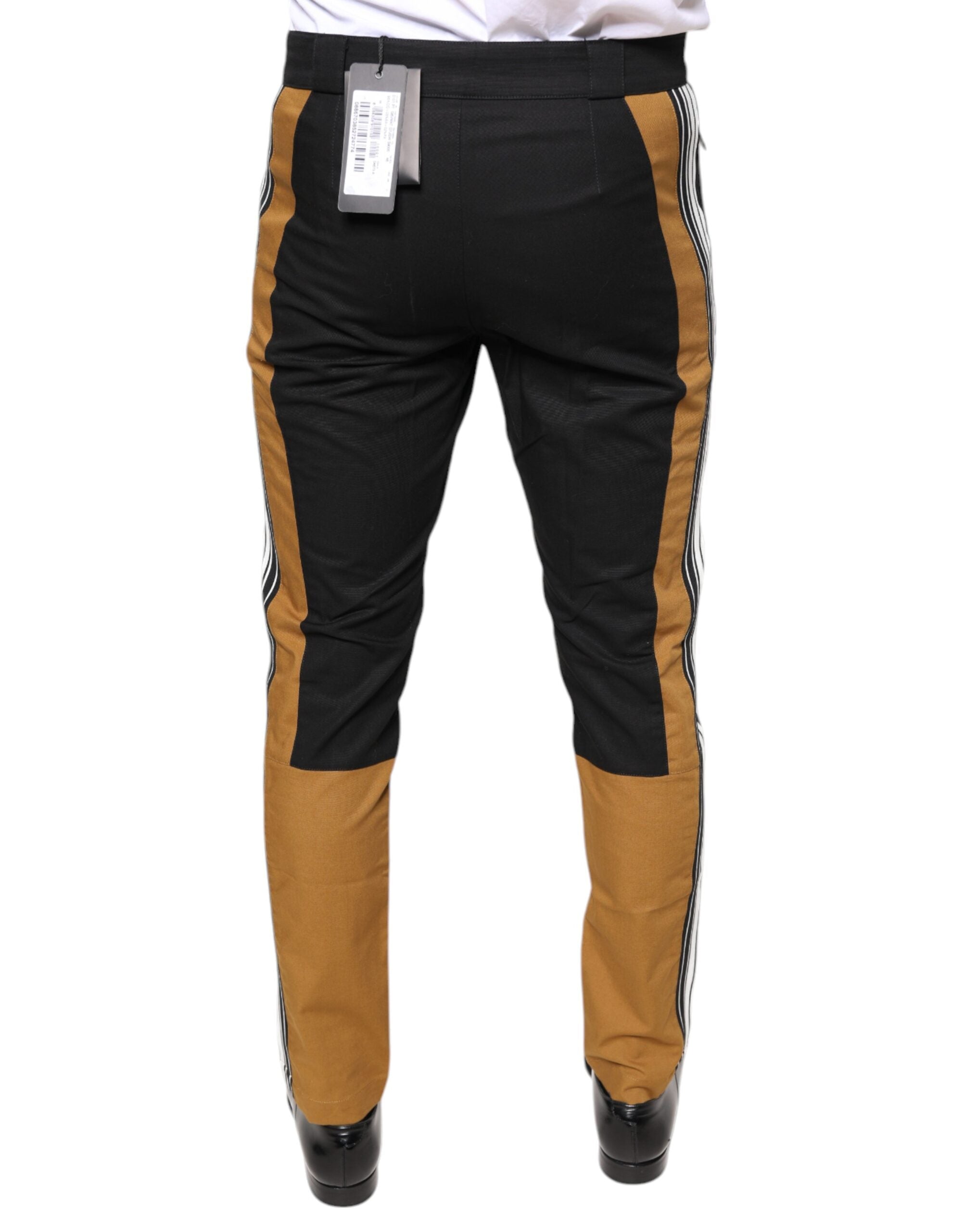 Pantalon skinny en coton à rayures multicolores de Dolce & Gabbana, style élégant et moderne.