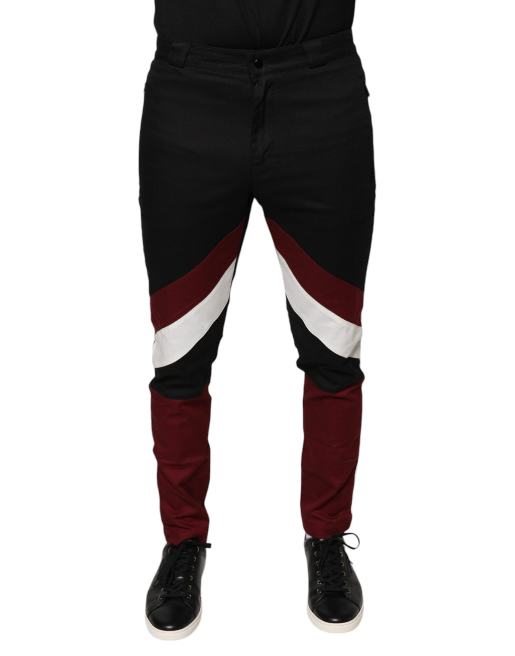 Pantalons skinny en coton à rayures multicolores de Dolce & Gabbana, style élégant et moderne.