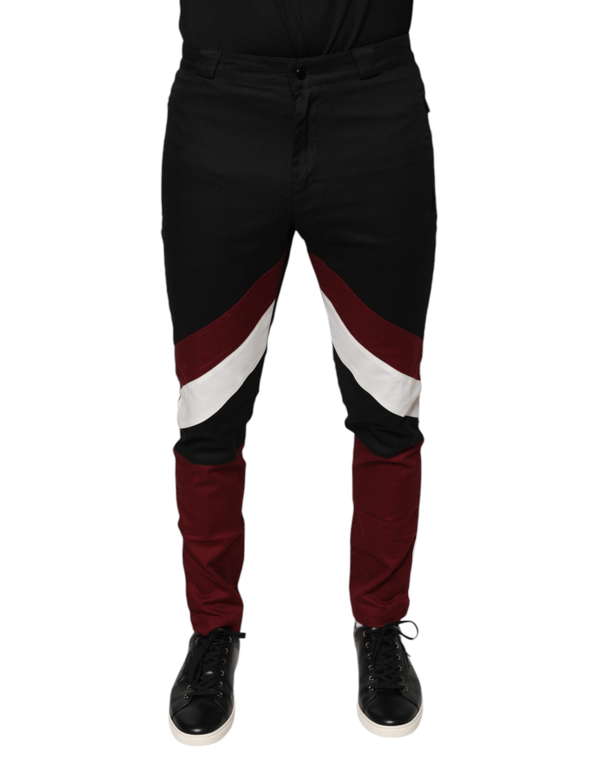 Pantalons skinny en coton à rayures multicolores de Dolce & Gabbana, style élégant et moderne.