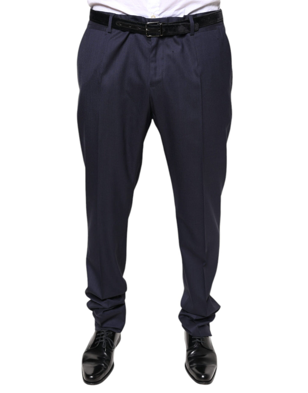Pantalon femme Dolce & Gabbana en laine bleue, coupe skinny et formelle, avec finition élégante.