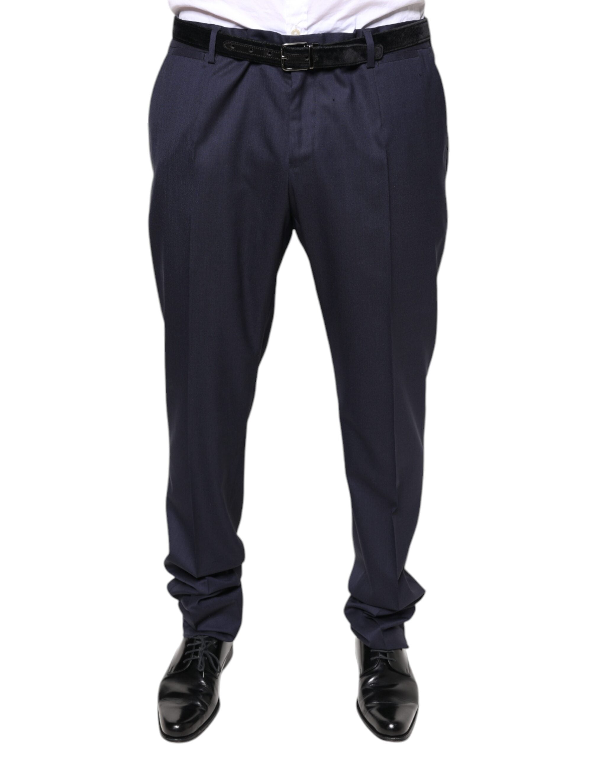 Pantalon homme Dolce & Gabbana en laine bleue, coupe skinny, style formel et élégant.