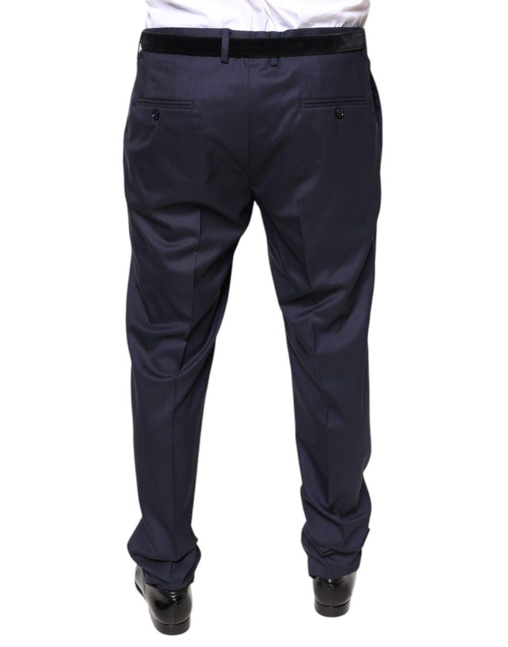 Pantalons habillés en laine bleue Dolce & Gabbana, coupe skinny, style formel, détail élégant et finition soignée.