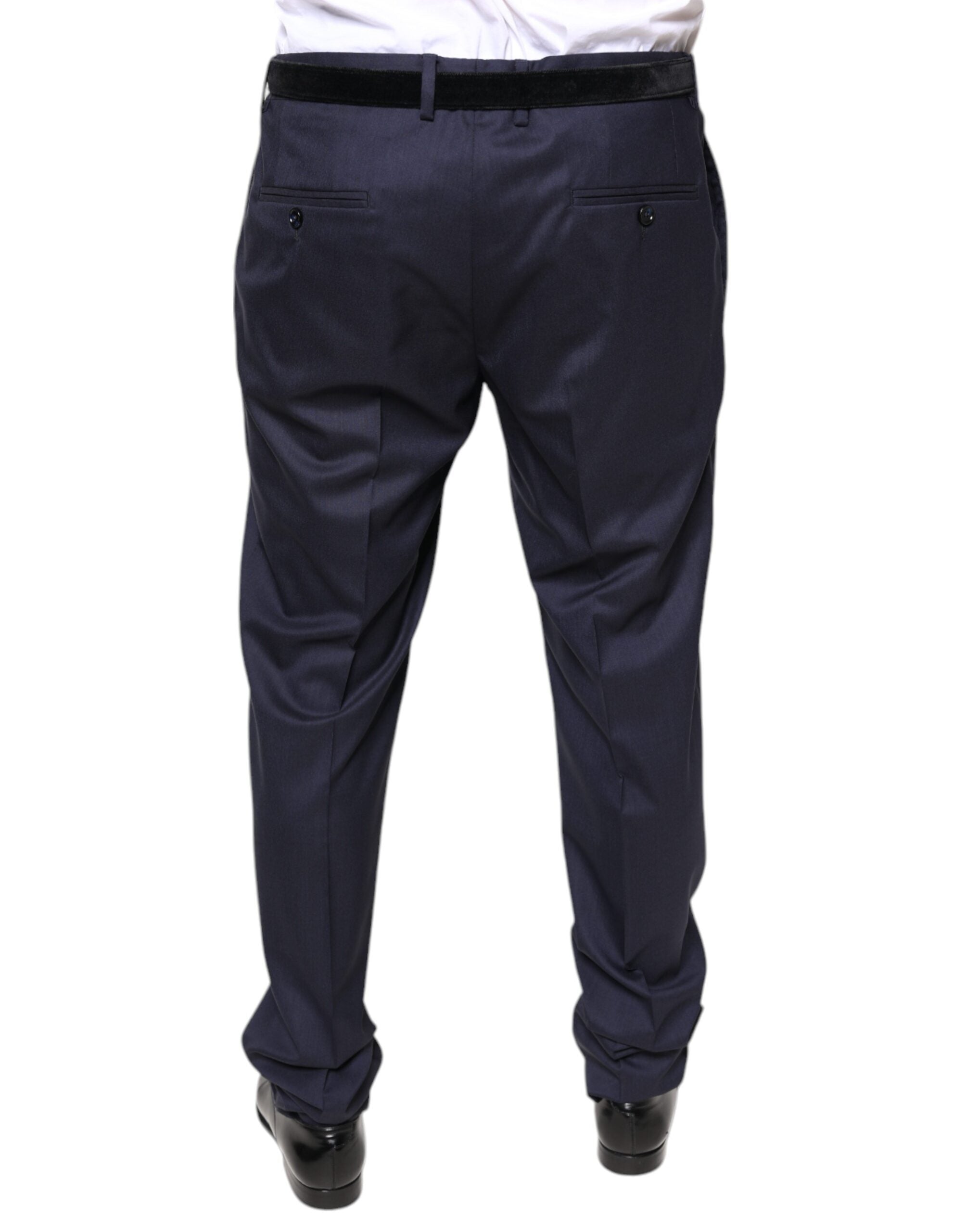 Pantalons habillés en laine bleue Dolce & Gabbana, coupe skinny, style formel, détail élégant et finition soignée.