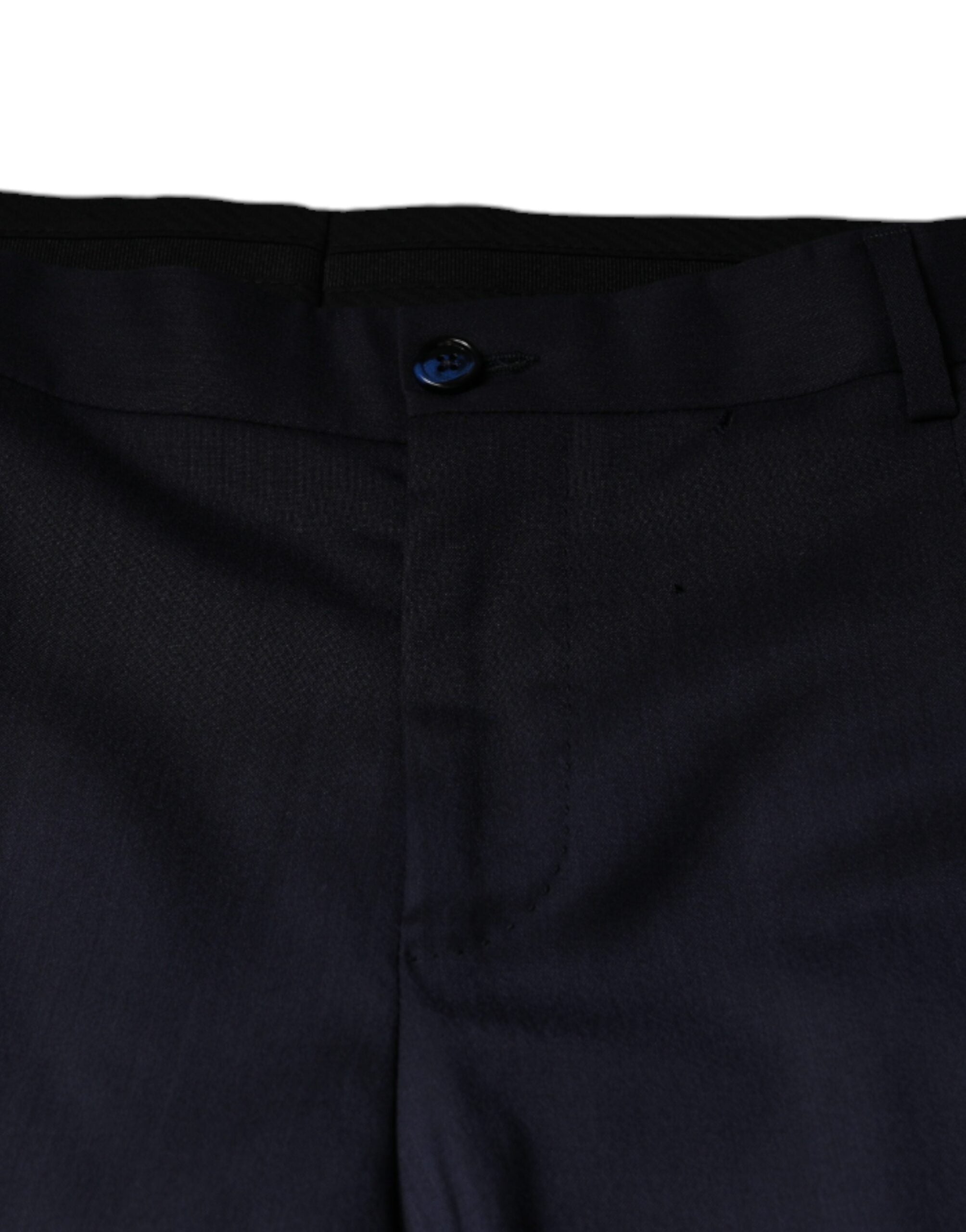 Pantalon formel en laine bleue Dolce & Gabbana, coupe skinny, adapté pour occasions élégantes et professionnelles.