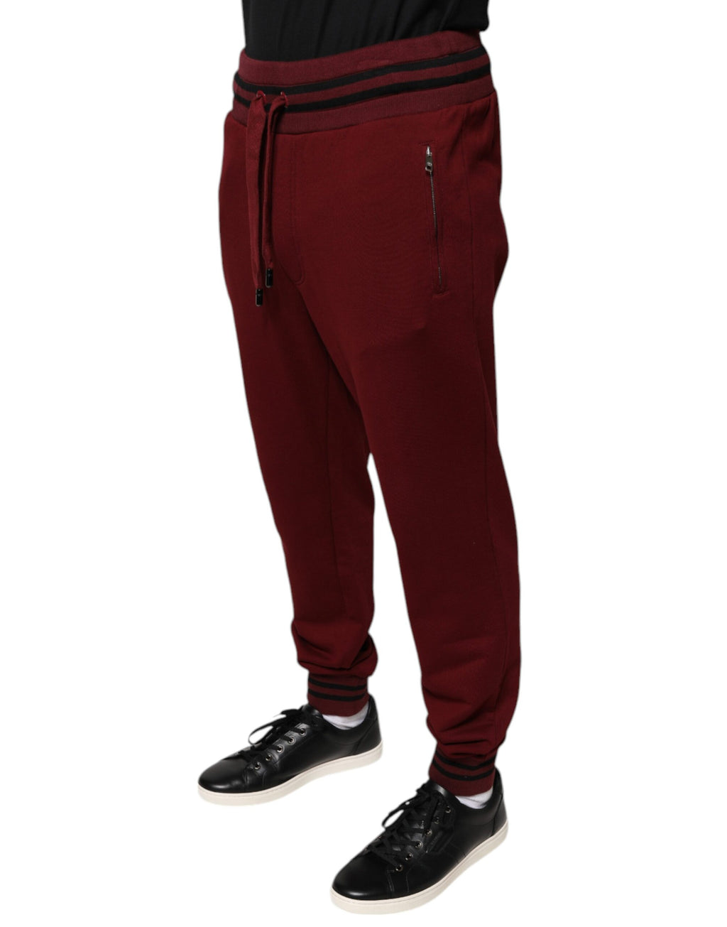 Pantalons de jogging pour homme Dolce & Gabbana en coton rouge foncé, style décontracté et confortable.