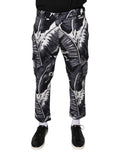 Pantalons capri en coton stretch gris avec motif banane en feuilles de palmier Dolce & Gabbana, style élégant et confortable.