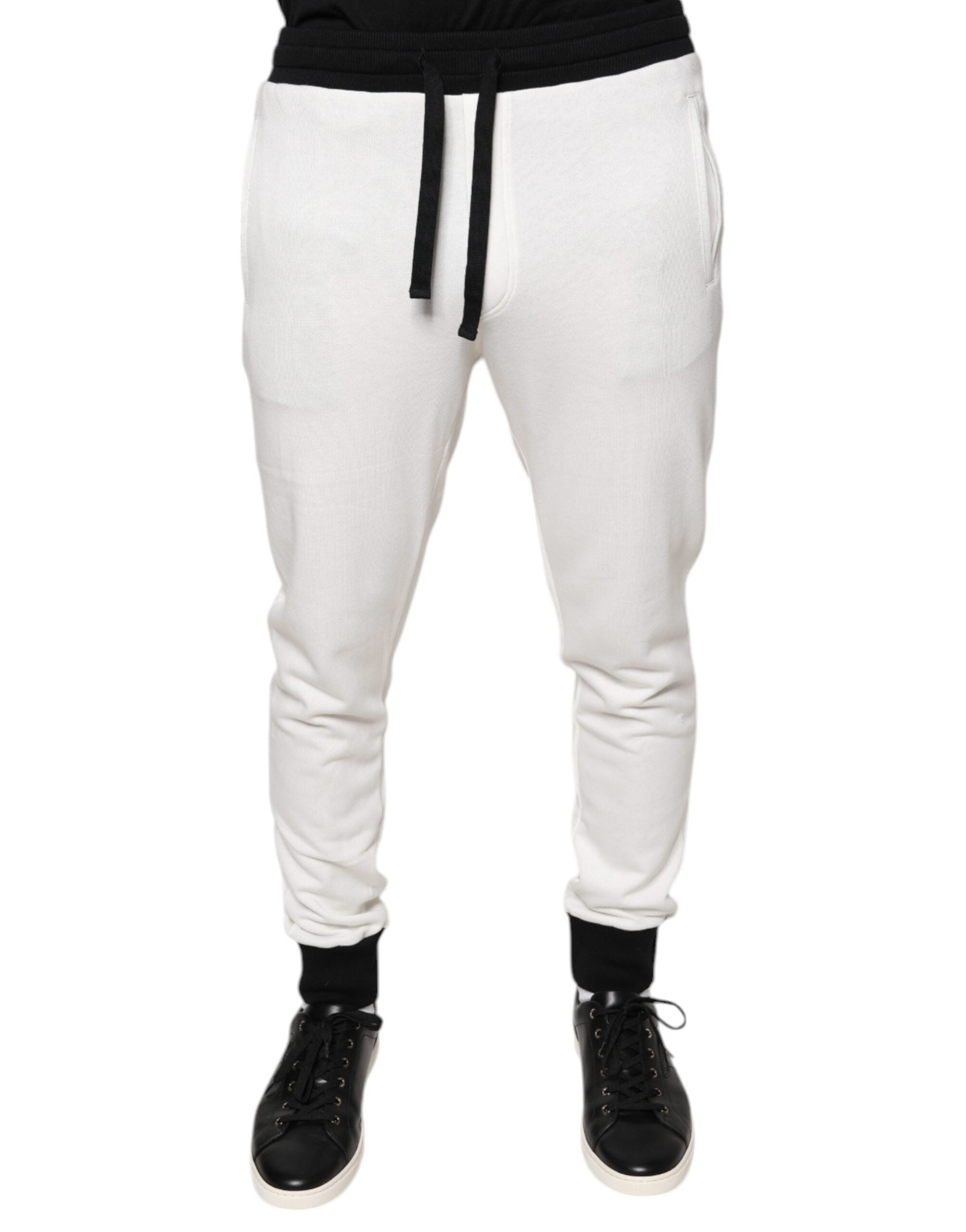 Pantalon de jogging blanc en coton pour homme Dolce & Gabbana, coupe slim, sweatpants confortables et élégants.