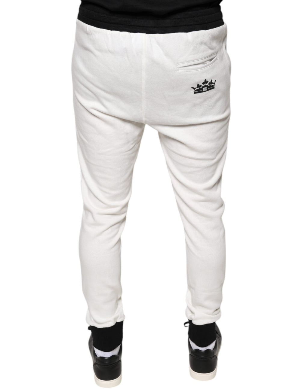 Pantalon jogger homme blanc en coton de la marque Dolce & Gabbana, coupe slim, vêtements décontractés.