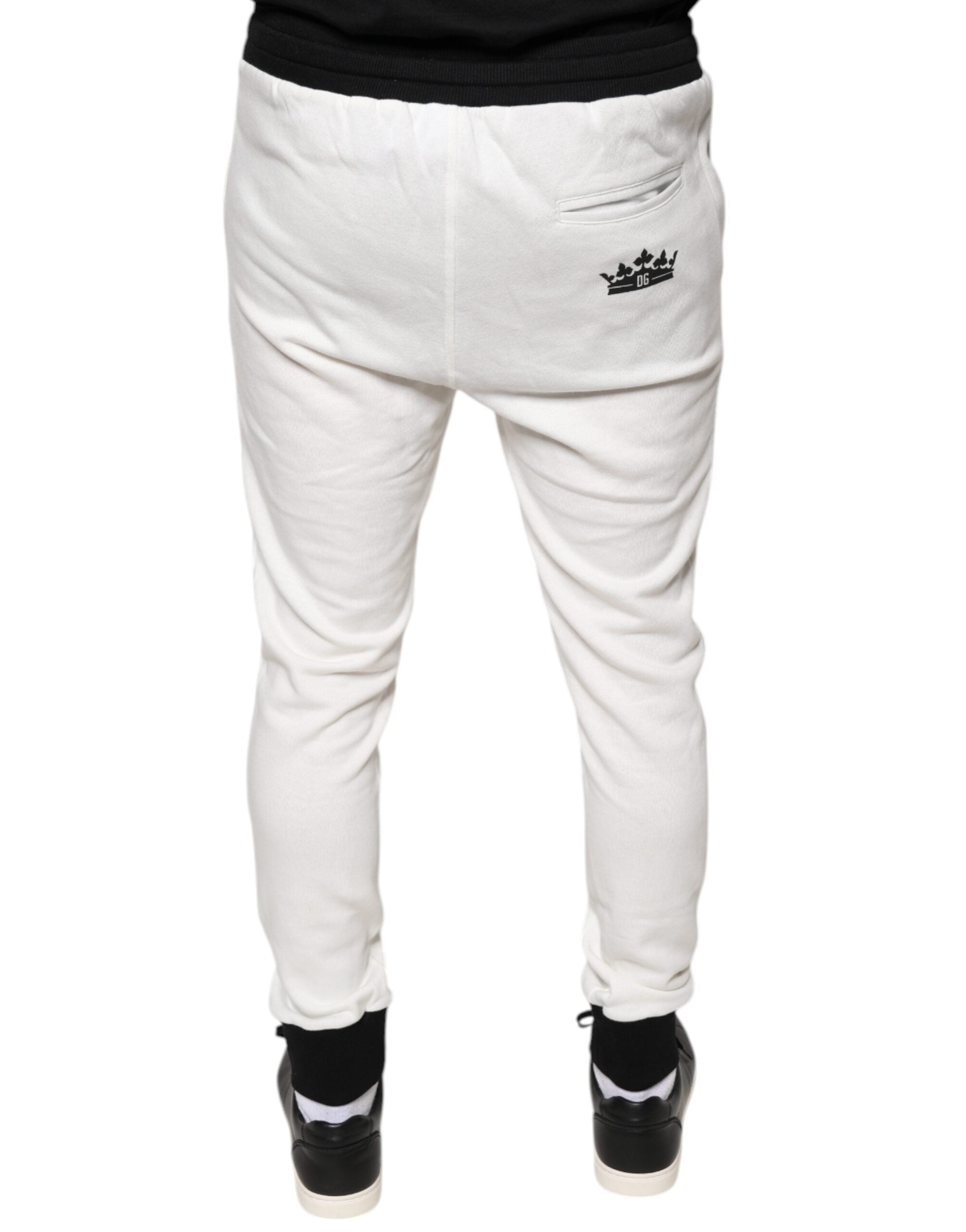 Pantalon jogger homme blanc en coton de la marque Dolce & Gabbana, coupe slim, vêtements décontractés.